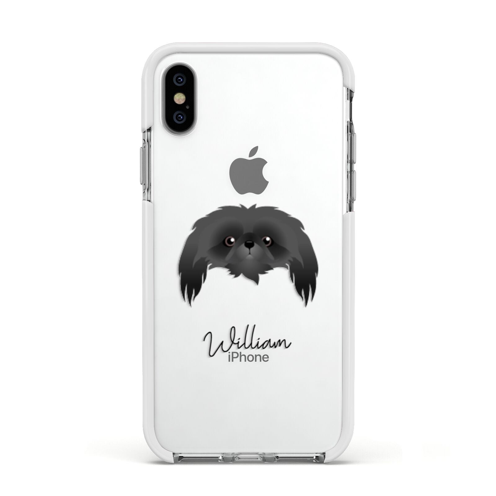Pekingese Personalised Apple iPhone Xs Impact Case White Edge on Silver Phone