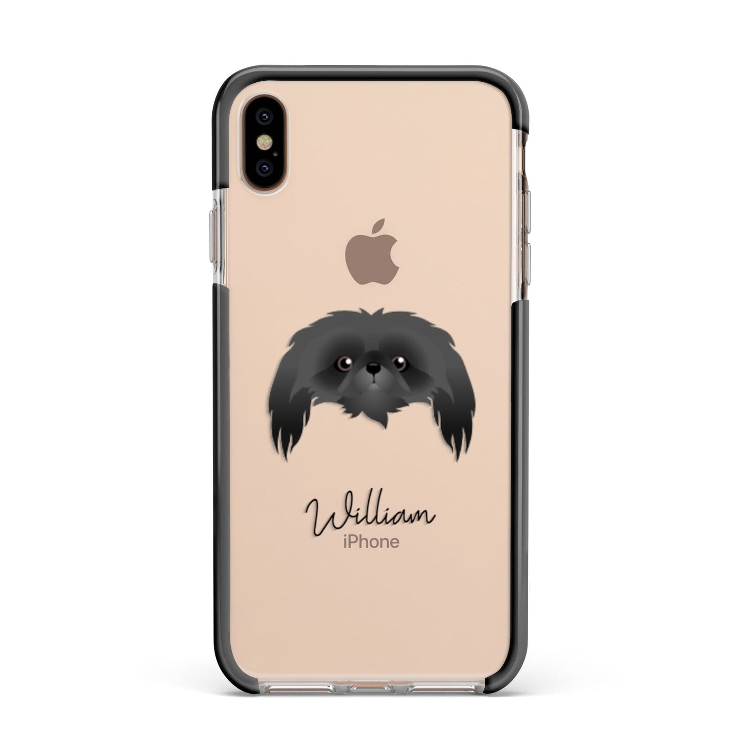 Pekingese Personalised Apple iPhone Xs Max Impact Case Black Edge on Gold Phone