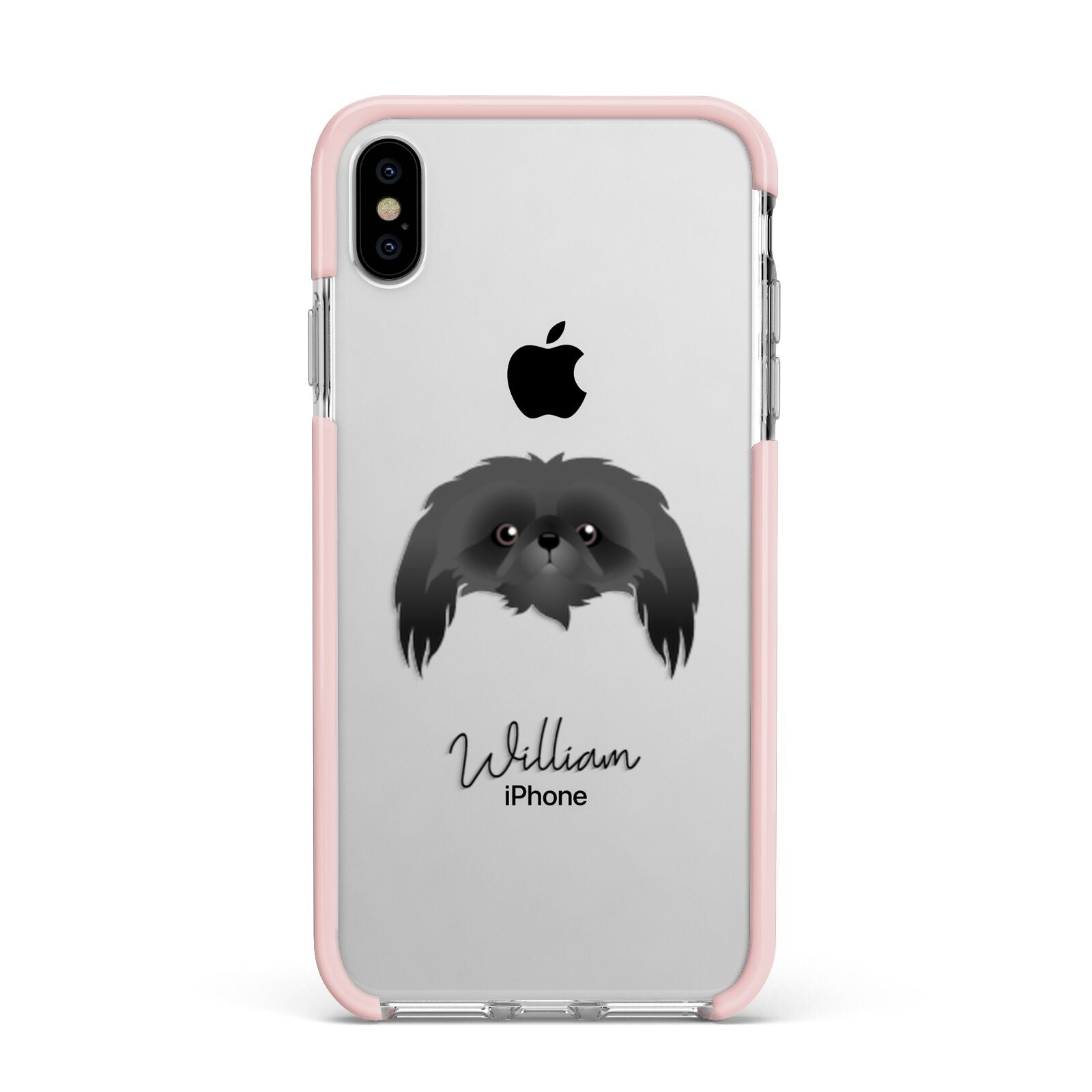 Pekingese Personalised Apple iPhone Xs Max Impact Case Pink Edge on Silver Phone