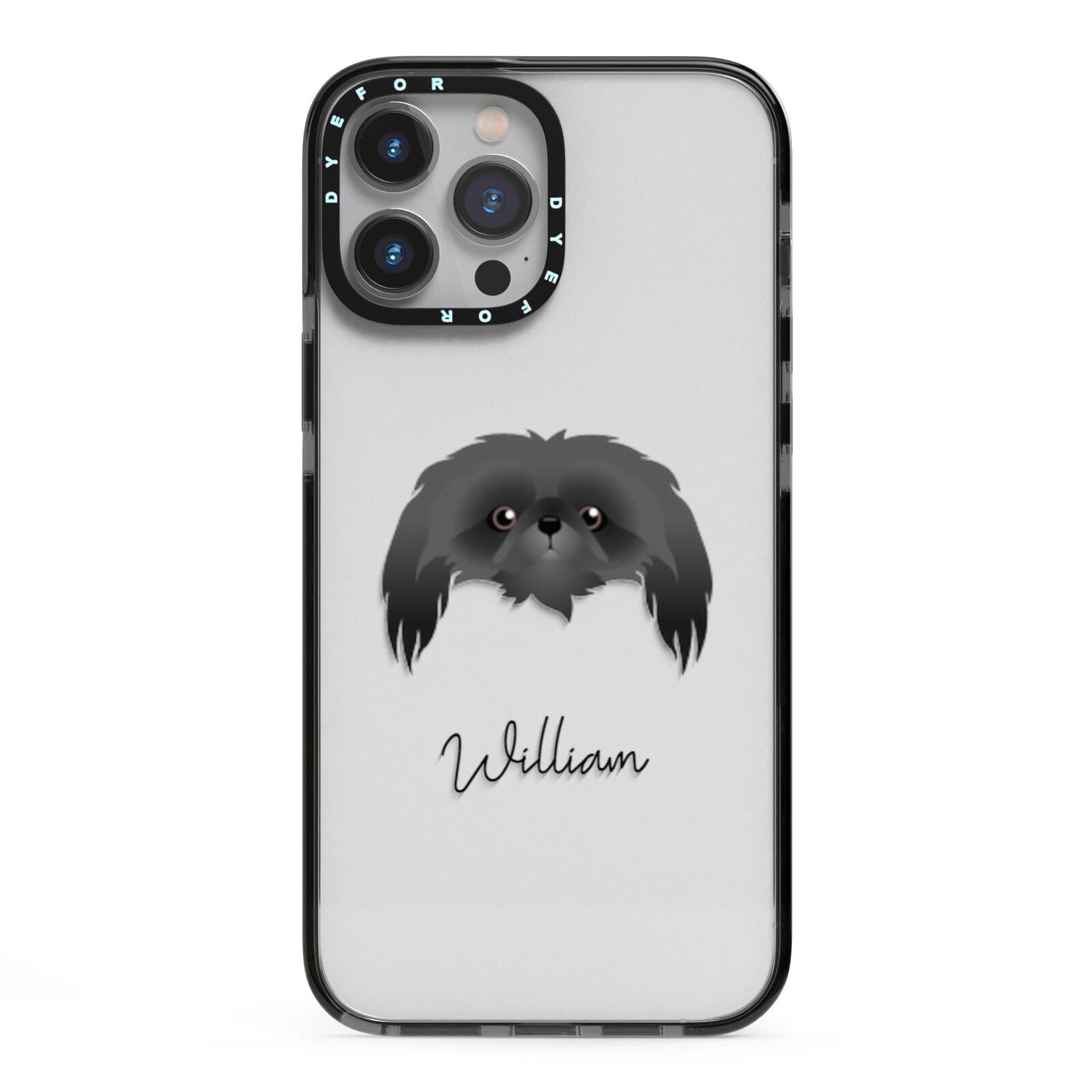 Pekingese Personalised iPhone 13 Pro Max Black Impact Case on Silver phone