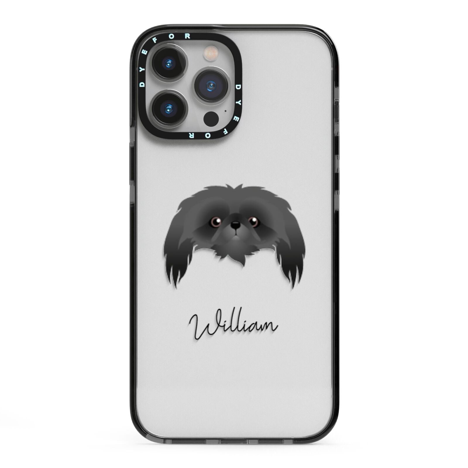 Pekingese Personalised iPhone 13 Pro Max Black Impact Case on Silver phone