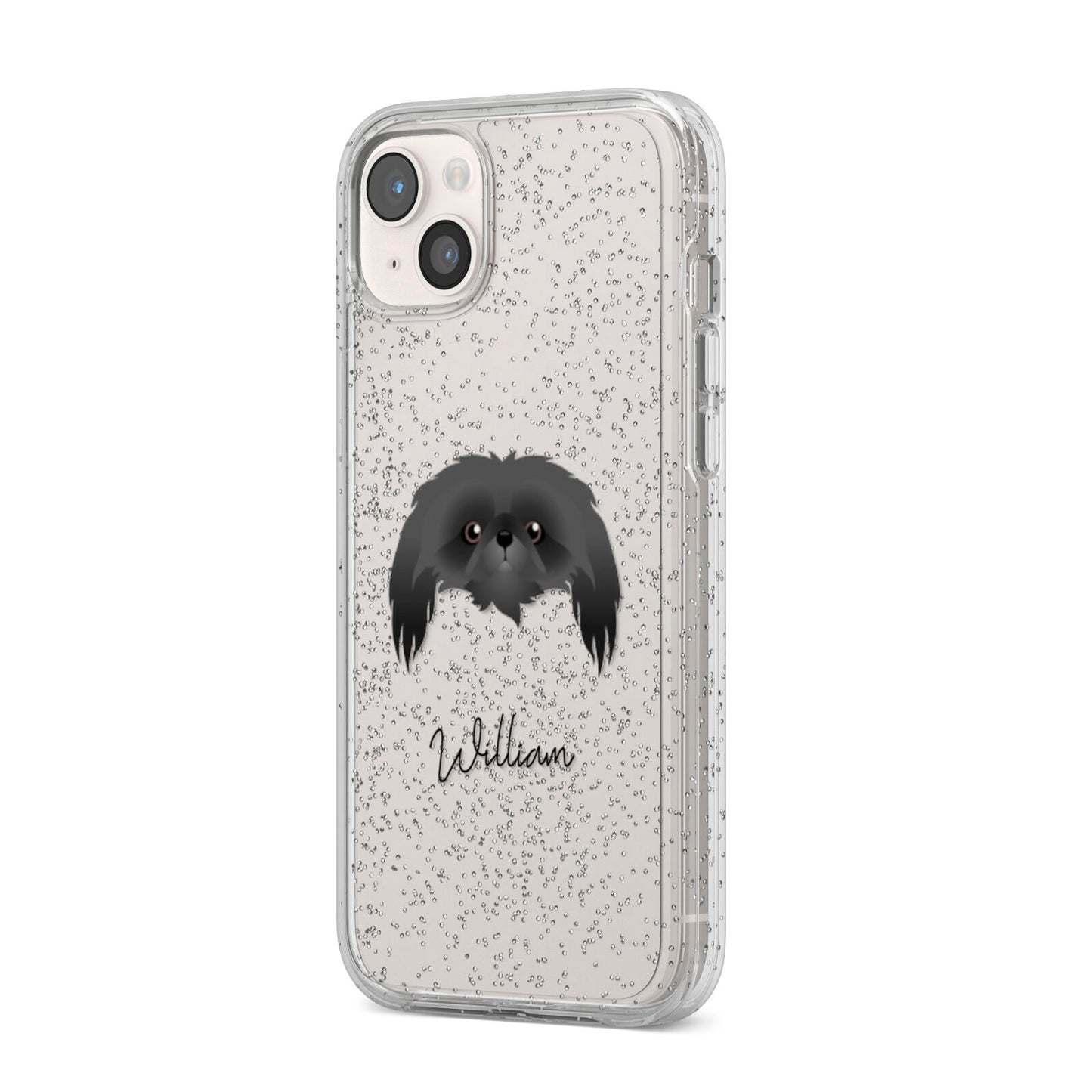 Pekingese Personalised iPhone 14 Plus Glitter Tough Case Starlight Angled Image