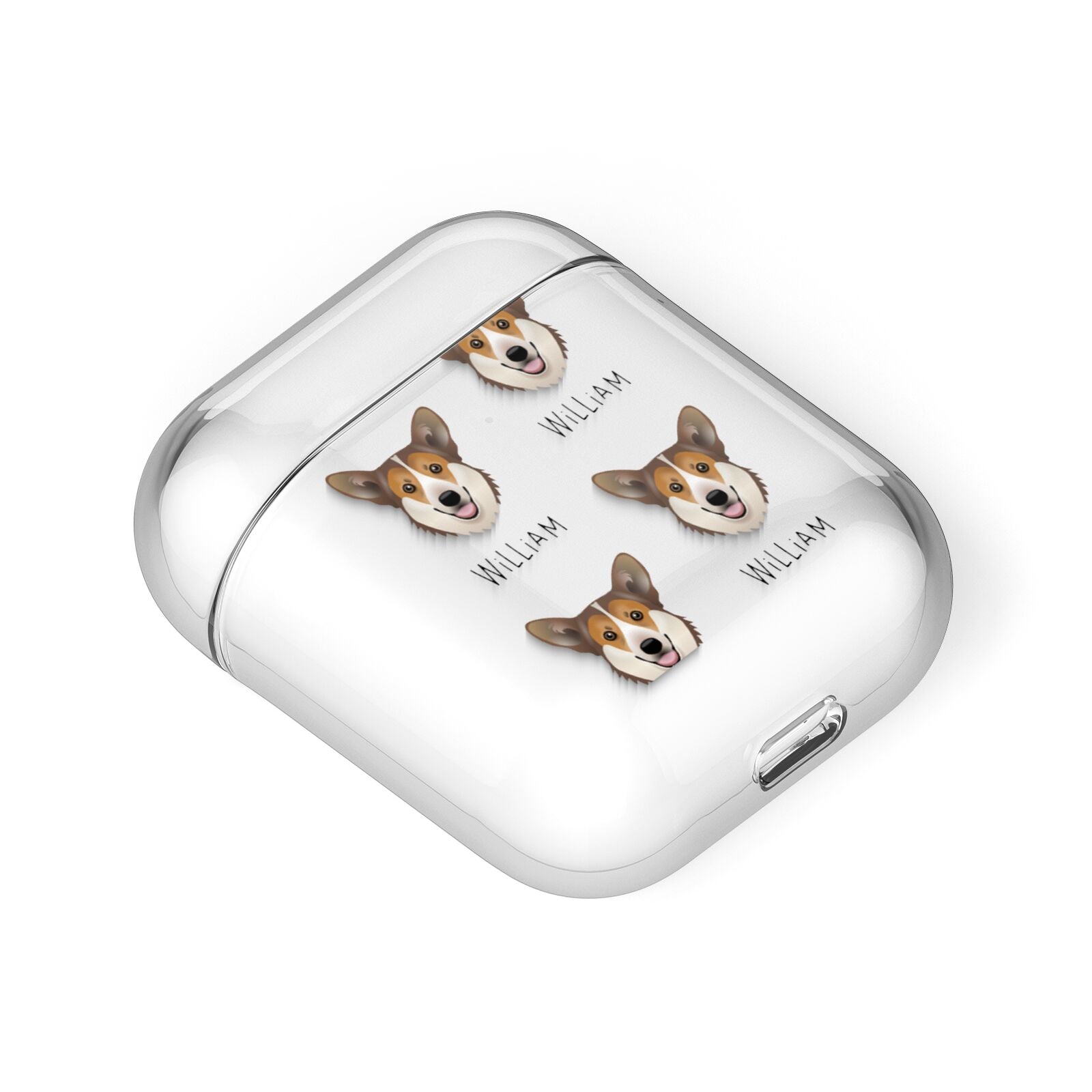 Pembroke Welsh Corgi Icon with Name AirPods Case Laid Flat