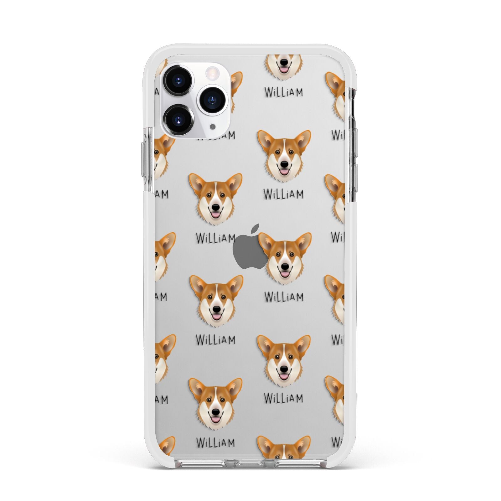 Pembroke Welsh Corgi Icon with Name Apple iPhone 11 Pro Max in Silver with White Impact Case