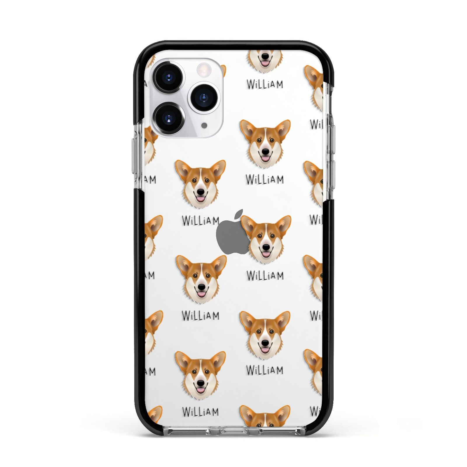 Pembroke Welsh Corgi Icon with Name Apple iPhone 11 Pro in Silver with Black Impact Case