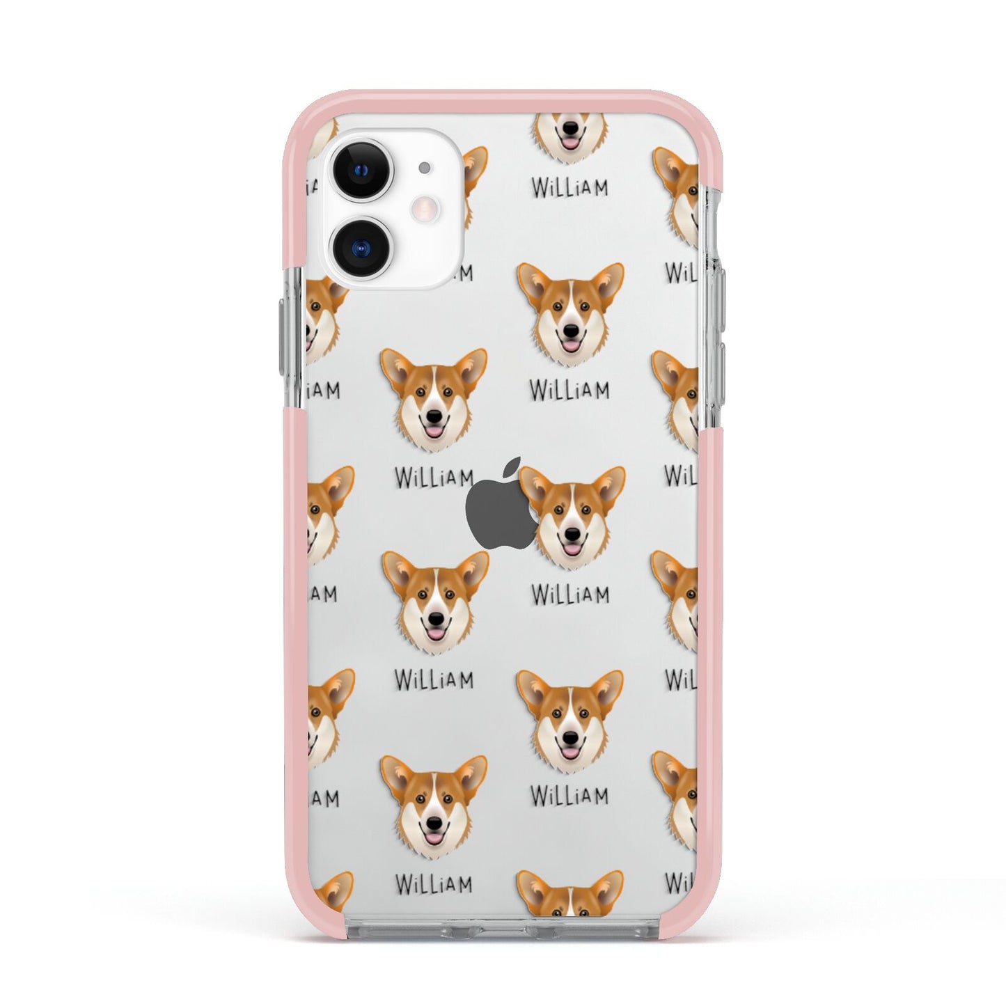 Pembroke Welsh Corgi Icon with Name Apple iPhone 11 in White with Pink Impact Case