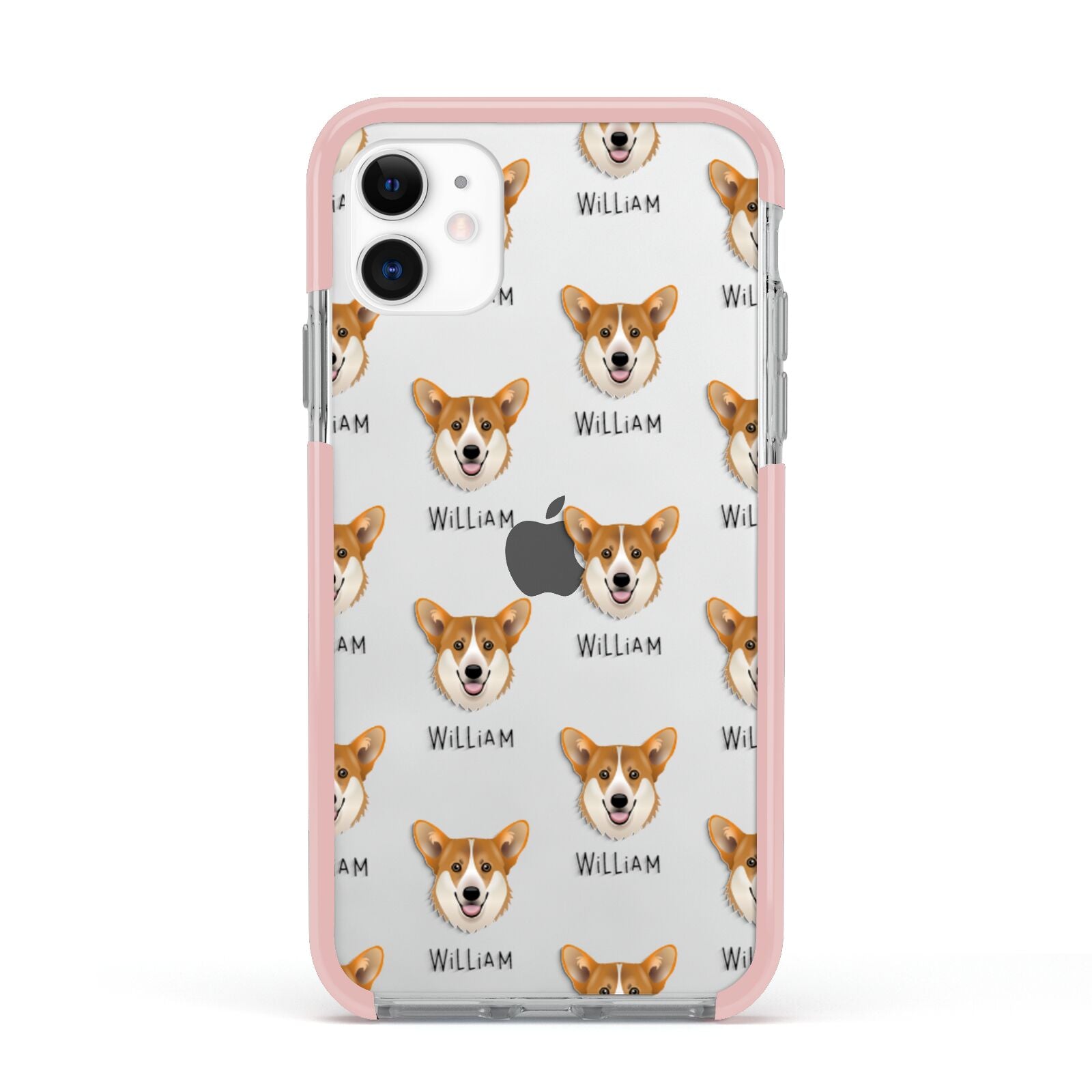 Pembroke Welsh Corgi Icon with Name Apple iPhone 11 in White with Pink Impact Case