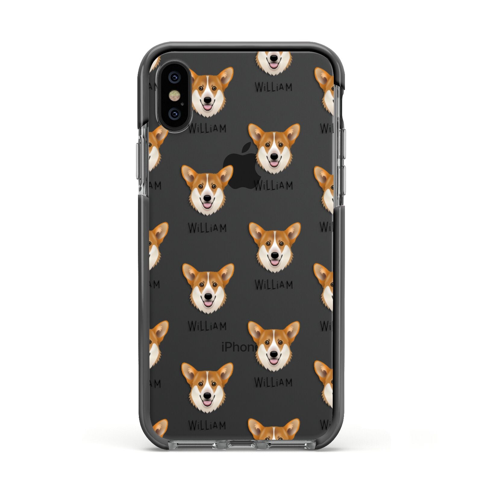 Pembroke Welsh Corgi Icon with Name Apple iPhone Xs Impact Case Black Edge on Black Phone