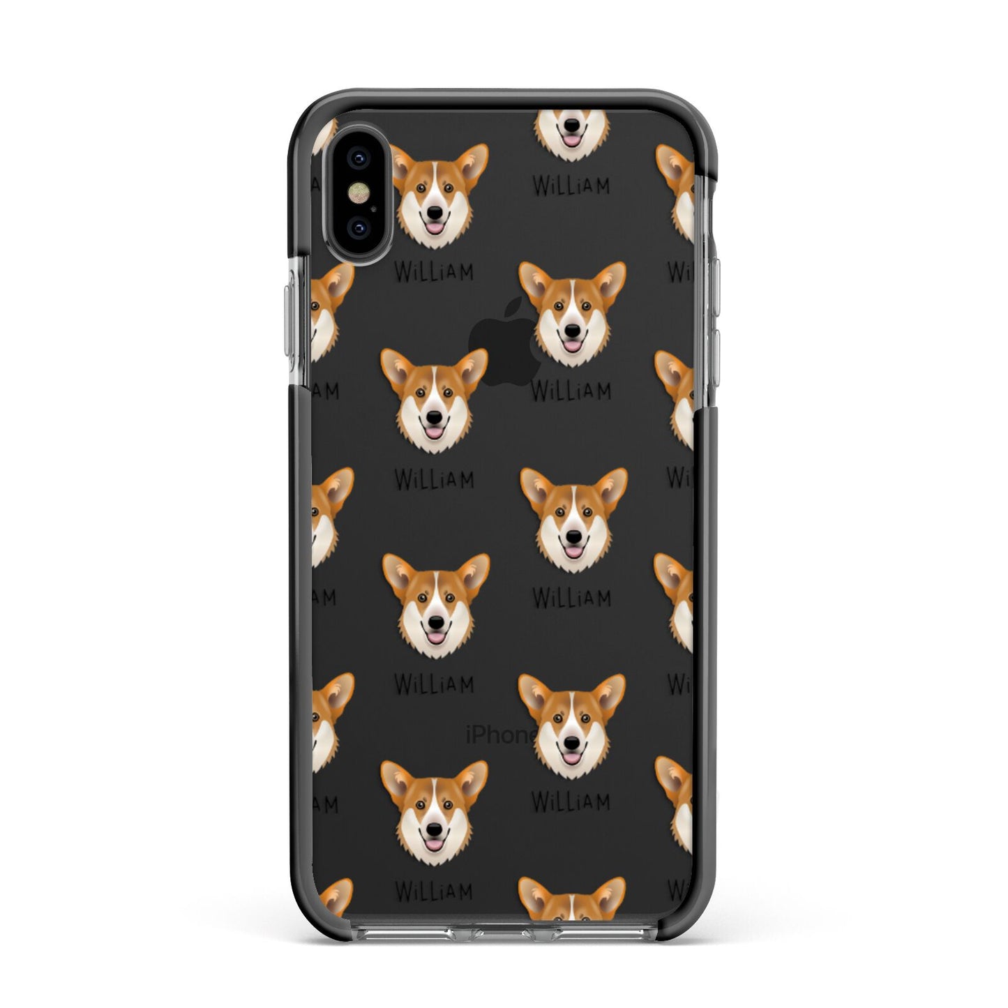 Pembroke Welsh Corgi Icon with Name Apple iPhone Xs Max Impact Case Black Edge on Black Phone