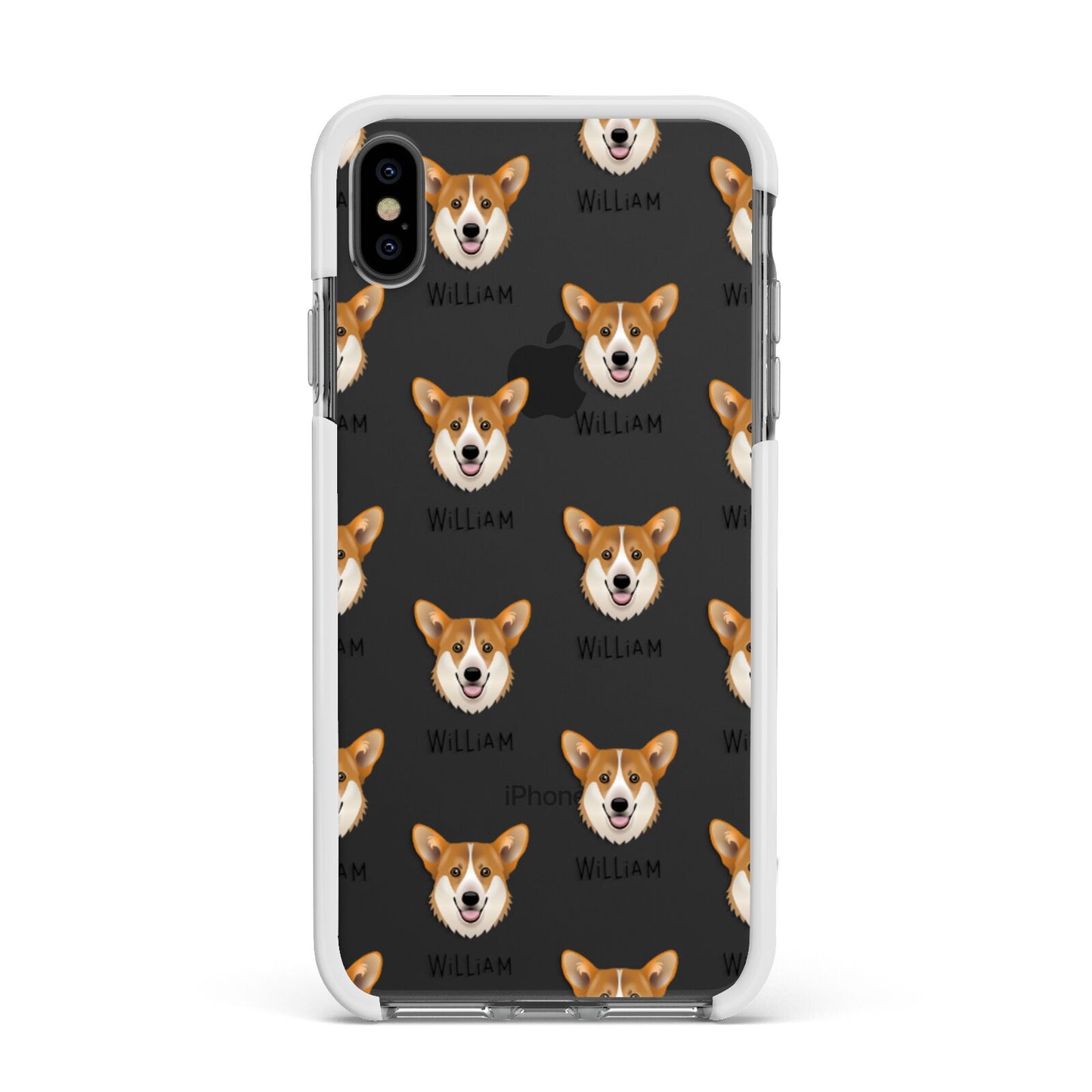 Pembroke Welsh Corgi Icon with Name Apple iPhone Xs Max Impact Case White Edge on Black Phone