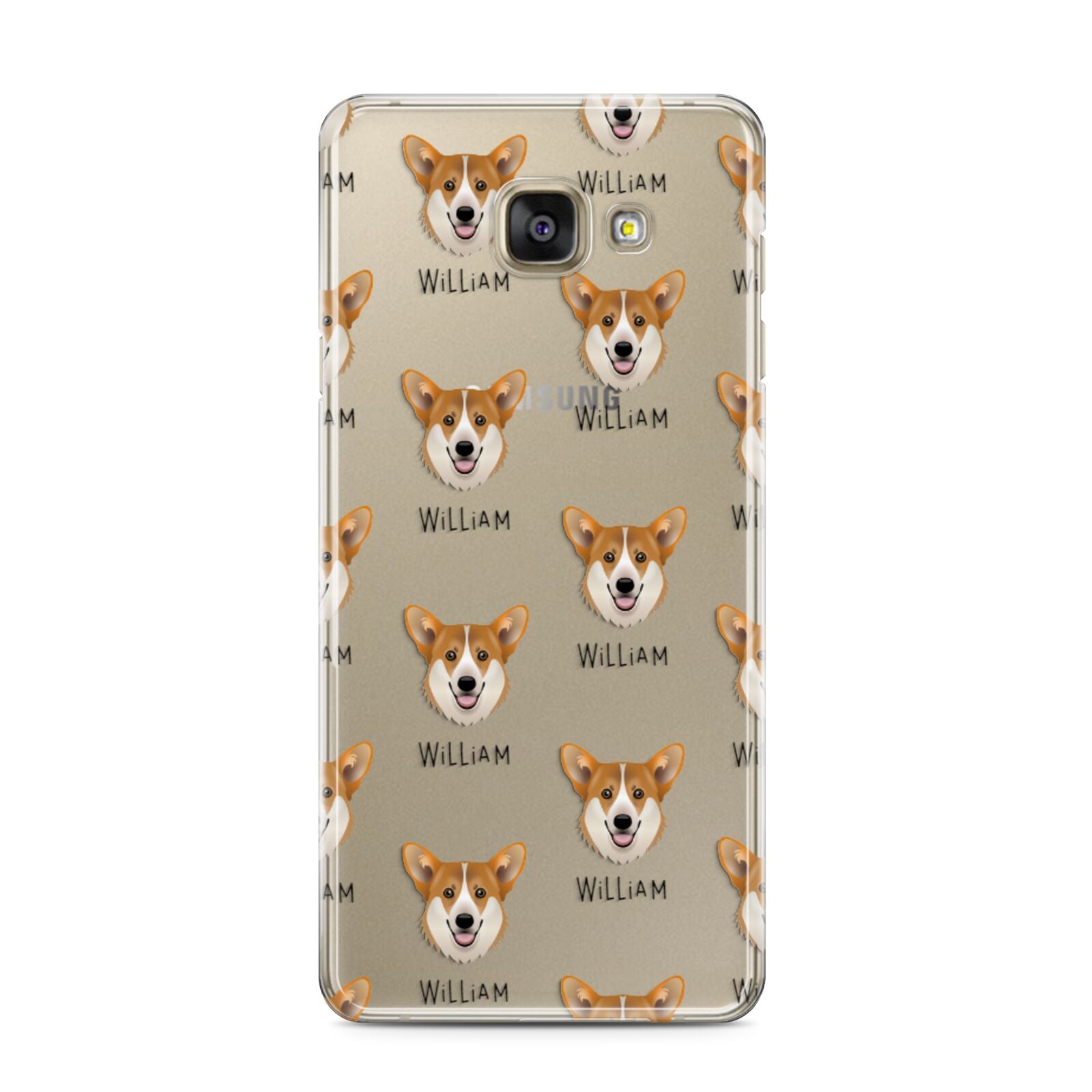 Pembroke Welsh Corgi Icon with Name Samsung Galaxy A3 2016 Case on gold phone