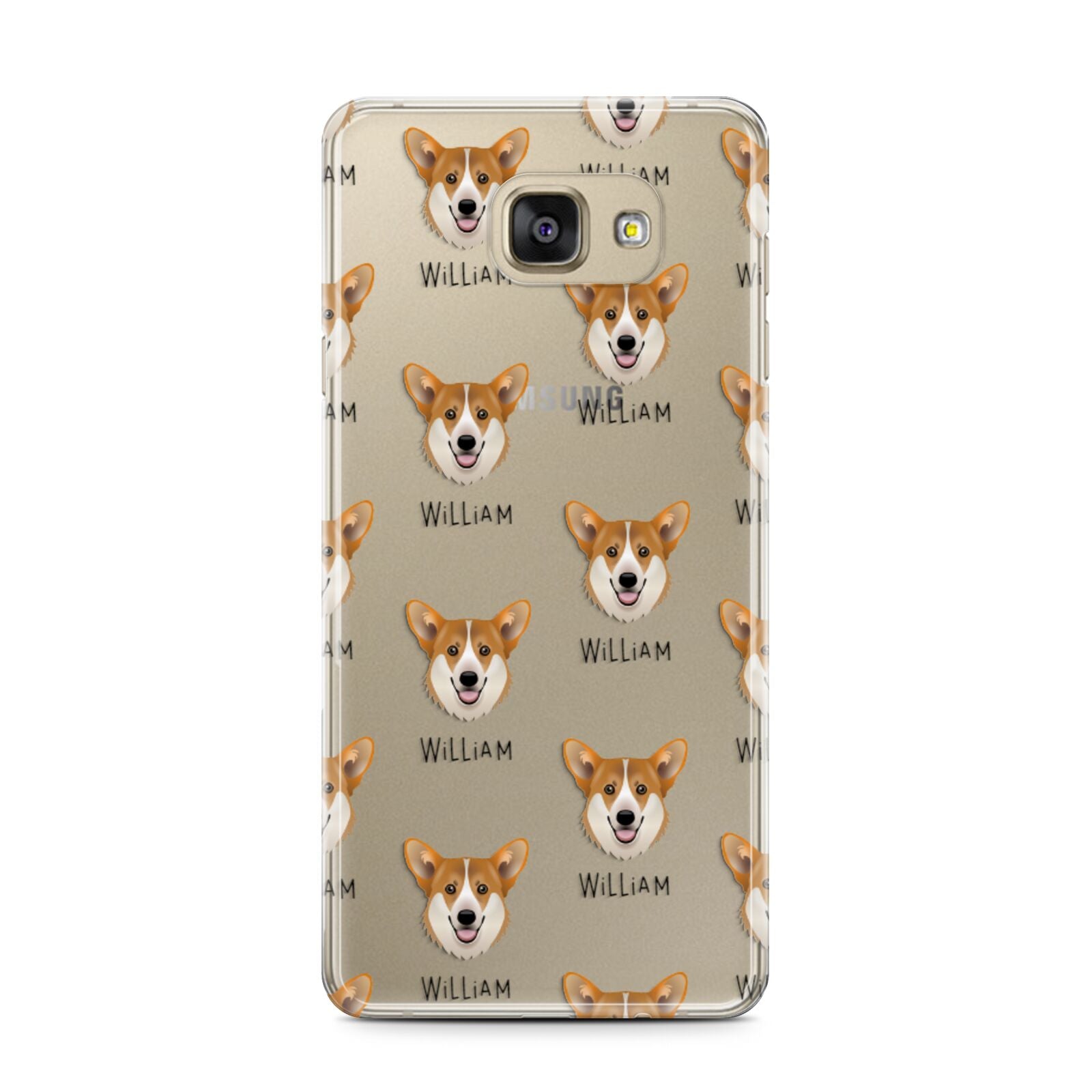 Pembroke Welsh Corgi Icon with Name Samsung Galaxy A7 2016 Case on gold phone