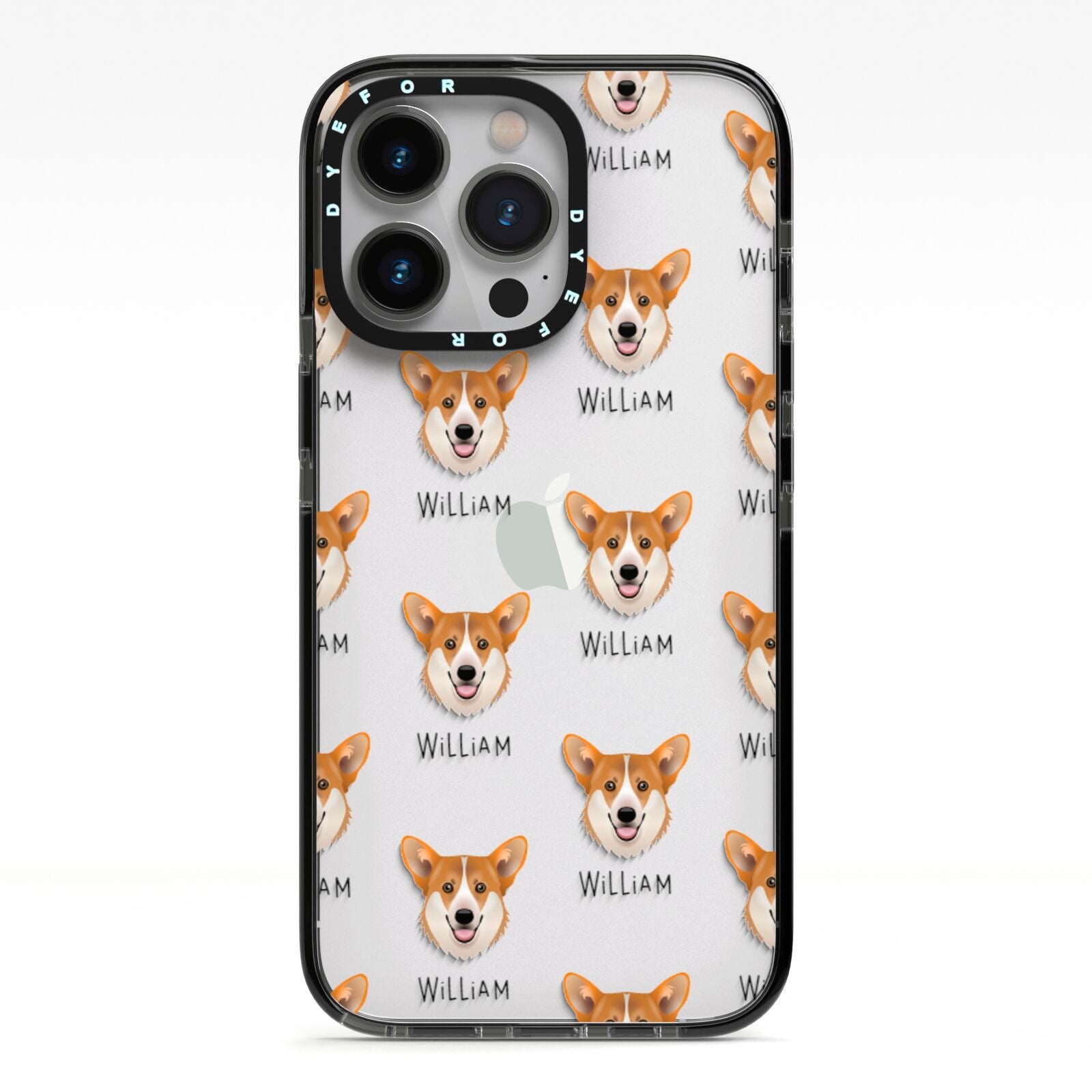 Pembroke Welsh Corgi Icon with Name iPhone 13 Pro Black Impact Case on Silver phone