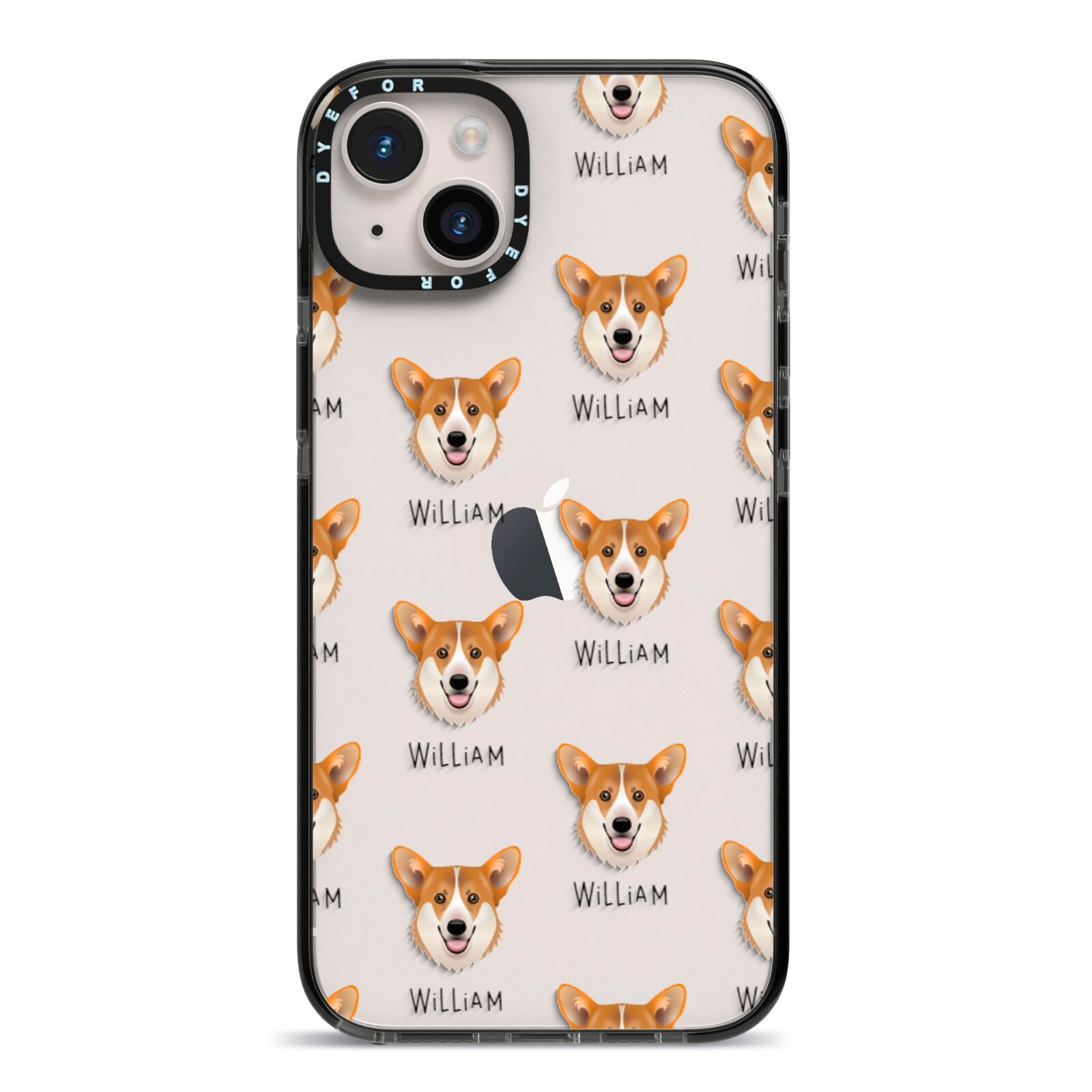 Pembroke Welsh Corgi Icon with Name iPhone 14 Plus Black Impact Case on Silver phone
