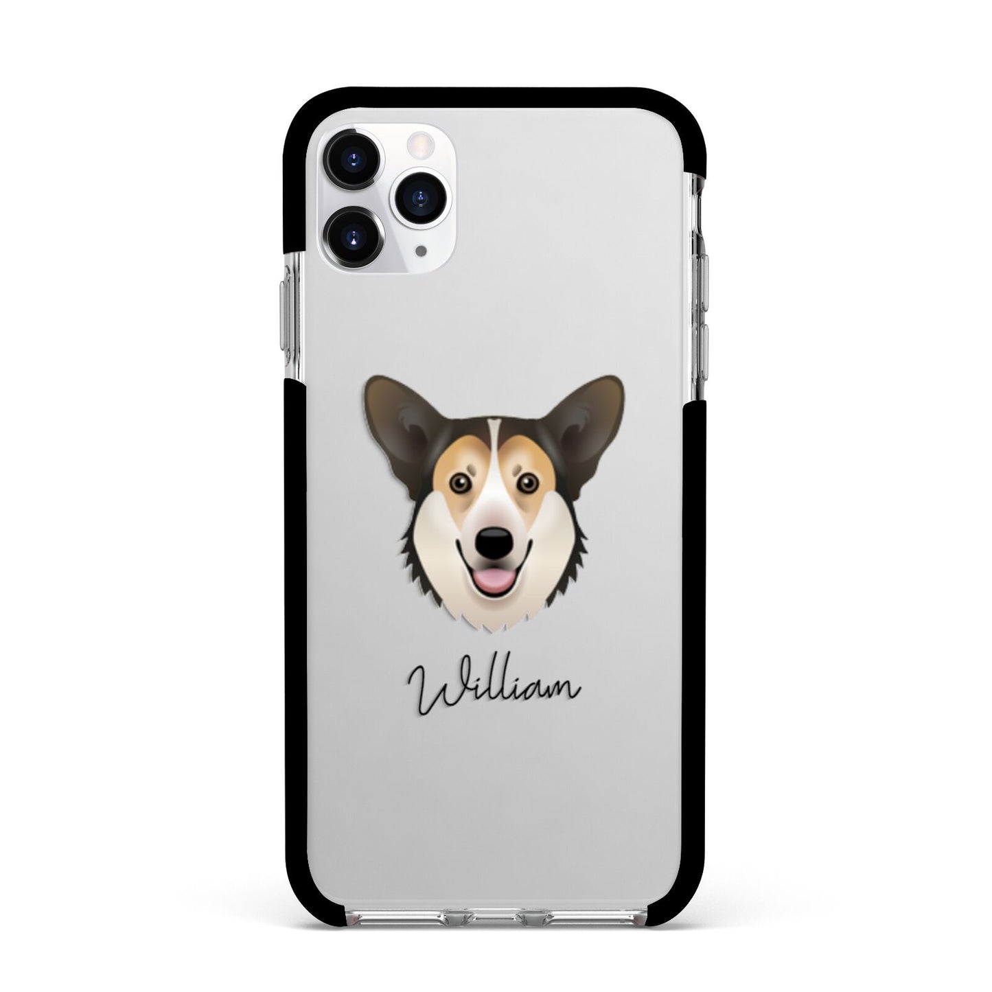 Pembroke Welsh Corgi Personalised Apple iPhone 11 Pro Max in Silver with Black Impact Case