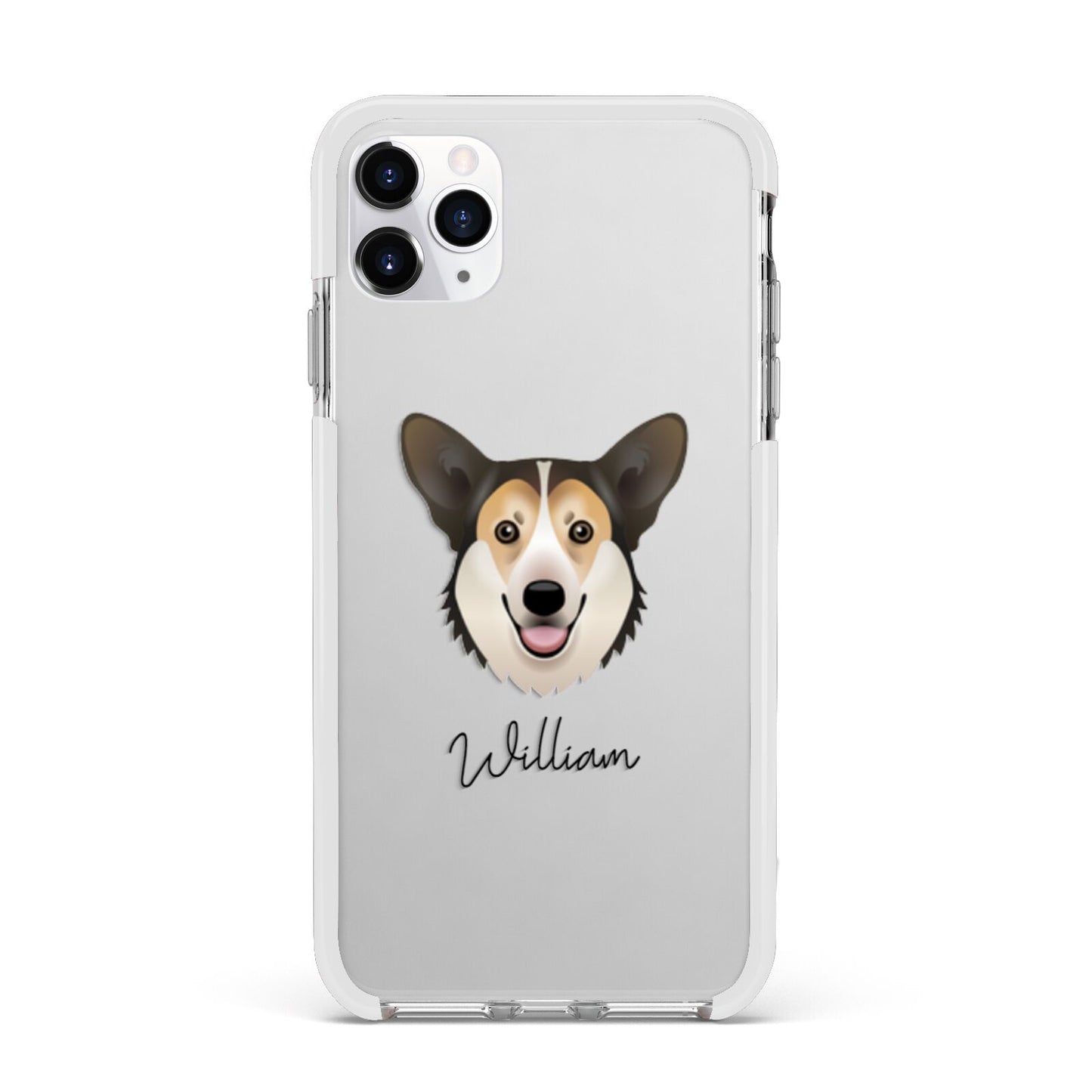 Pembroke Welsh Corgi Personalised Apple iPhone 11 Pro Max in Silver with White Impact Case