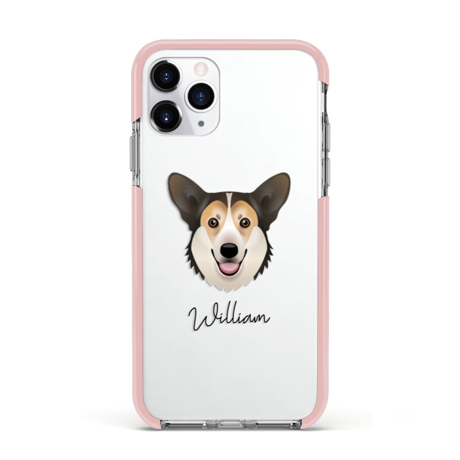 Pembroke Welsh Corgi Personalised Apple iPhone 11 Pro in Silver with Pink Impact Case