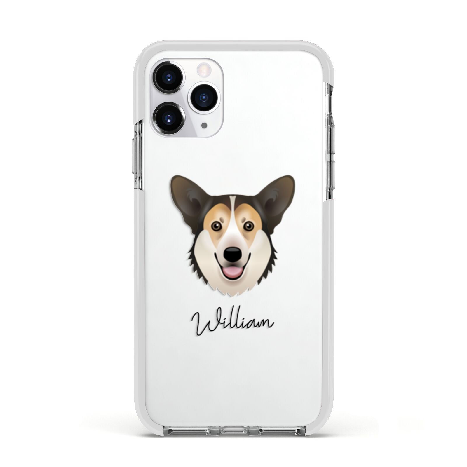 Pembroke Welsh Corgi Personalised Apple iPhone 11 Pro in Silver with White Impact Case