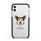 Pembroke Welsh Corgi Personalised Apple iPhone 11 in White with Black Impact Case