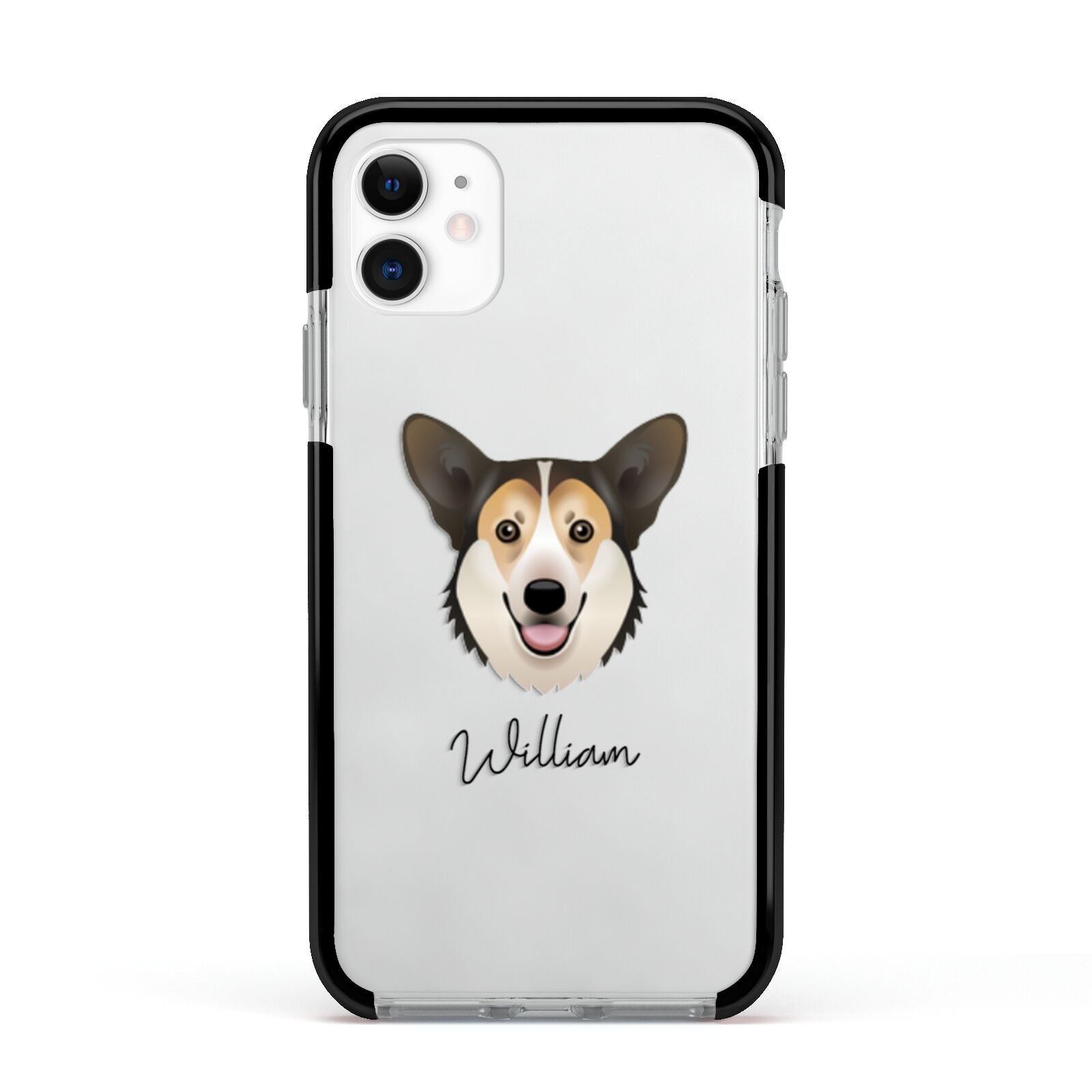Pembroke Welsh Corgi Personalised Apple iPhone 11 in White with Black Impact Case
