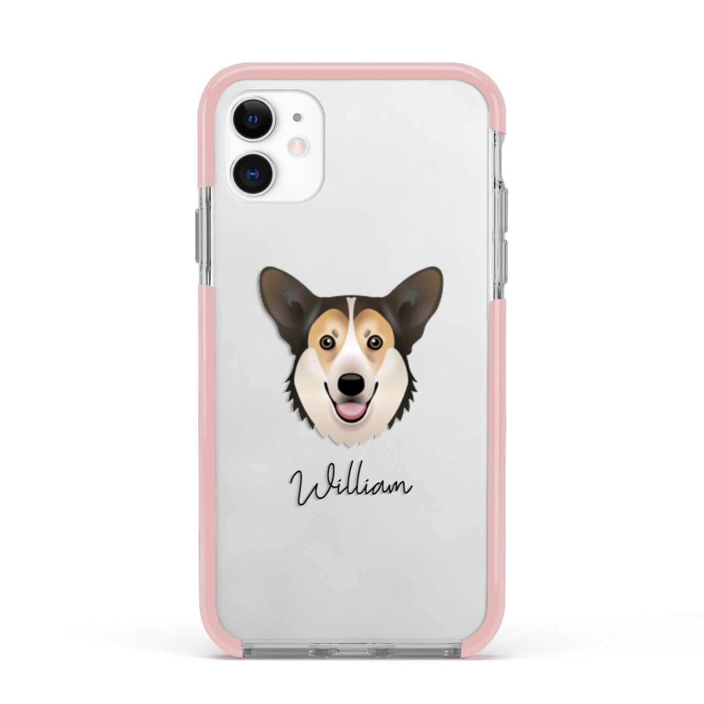 Pembroke Welsh Corgi Personalised Apple iPhone 11 in White with Pink Impact Case