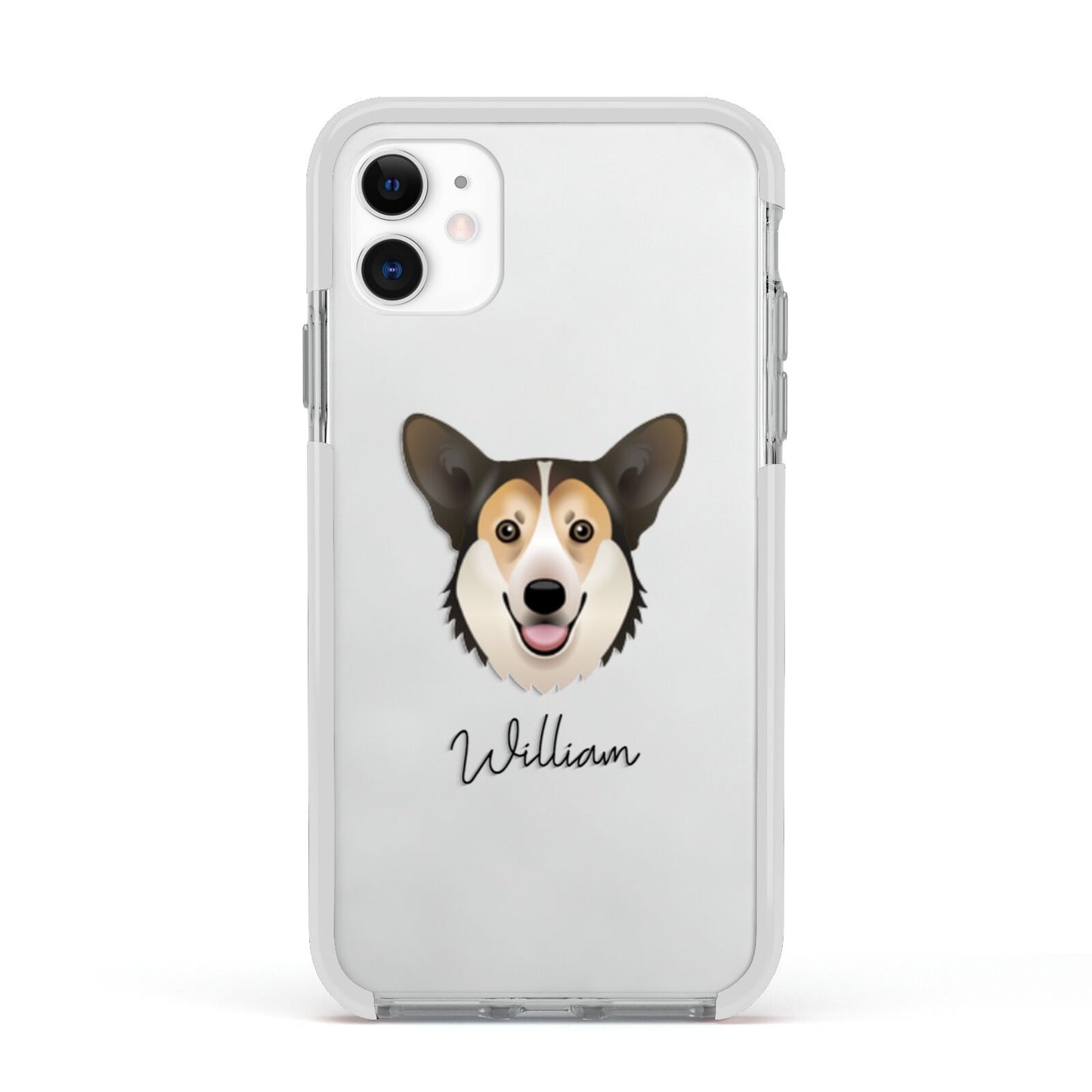 Pembroke Welsh Corgi Personalised Apple iPhone 11 in White with White Impact Case