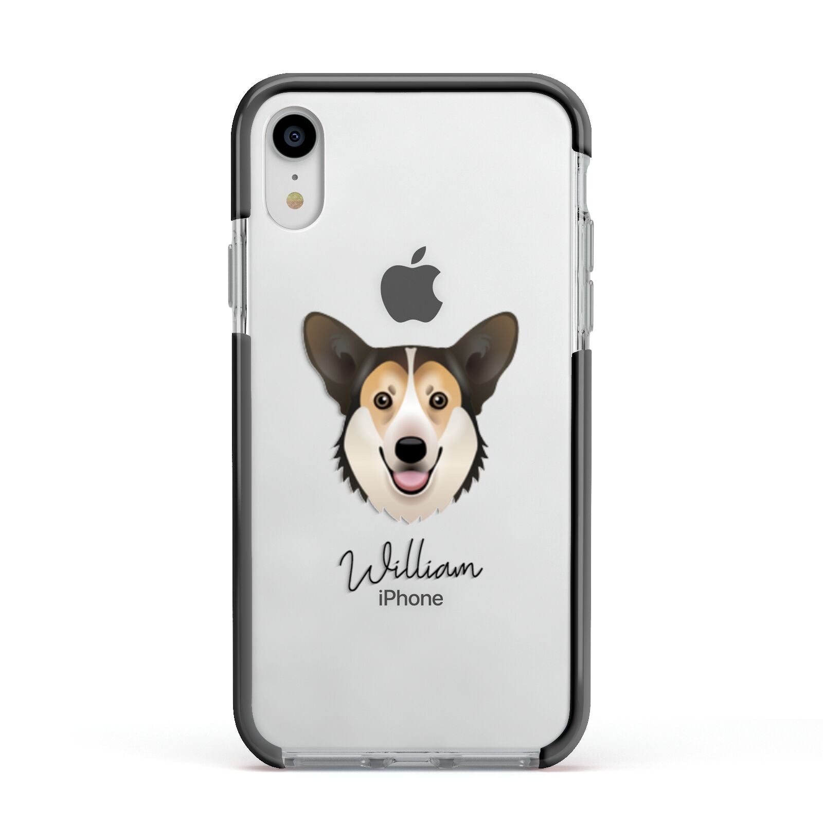 Pembroke Welsh Corgi Personalised Apple iPhone XR Impact Case Black Edge on Silver Phone