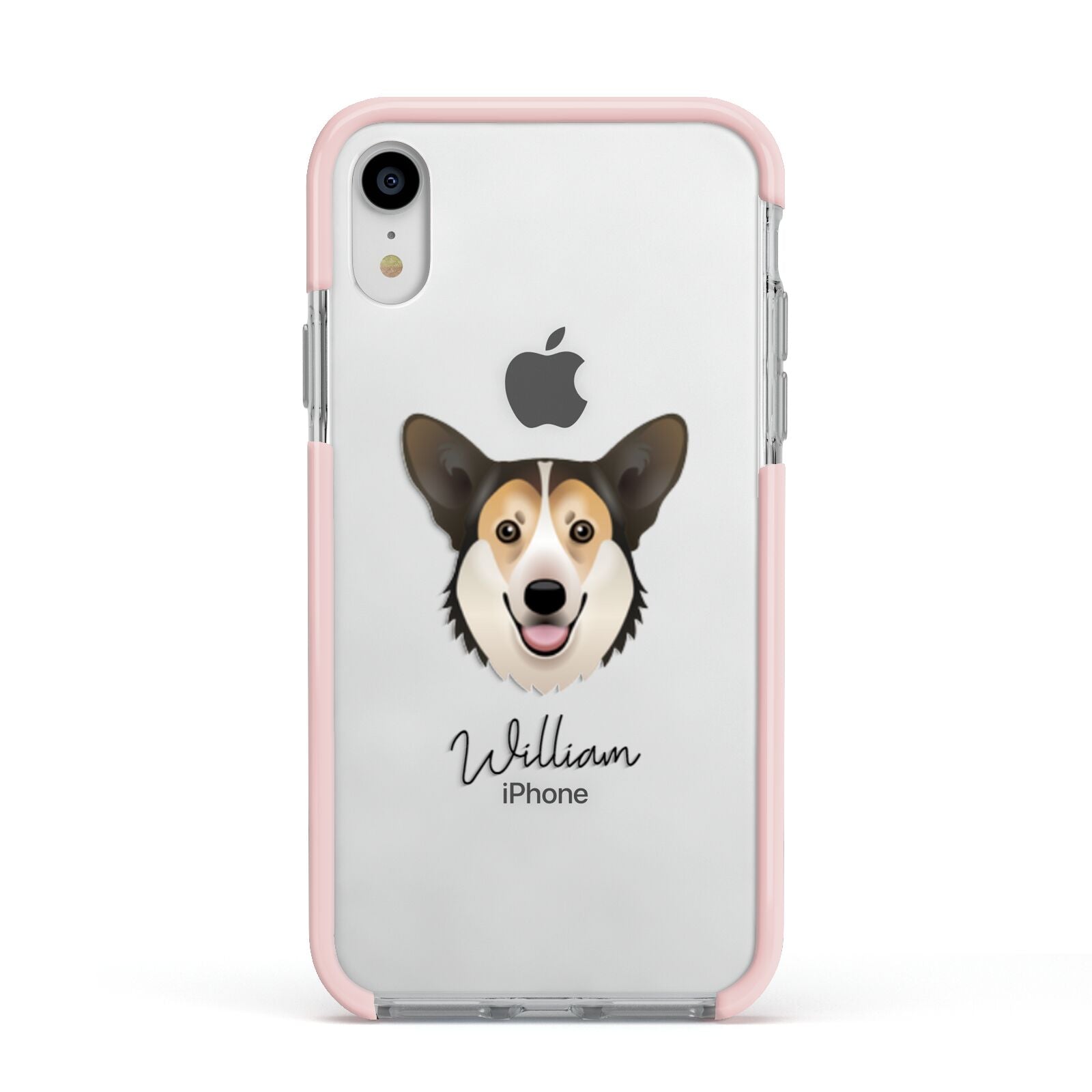 Pembroke Welsh Corgi Personalised Apple iPhone XR Impact Case Pink Edge on Silver Phone