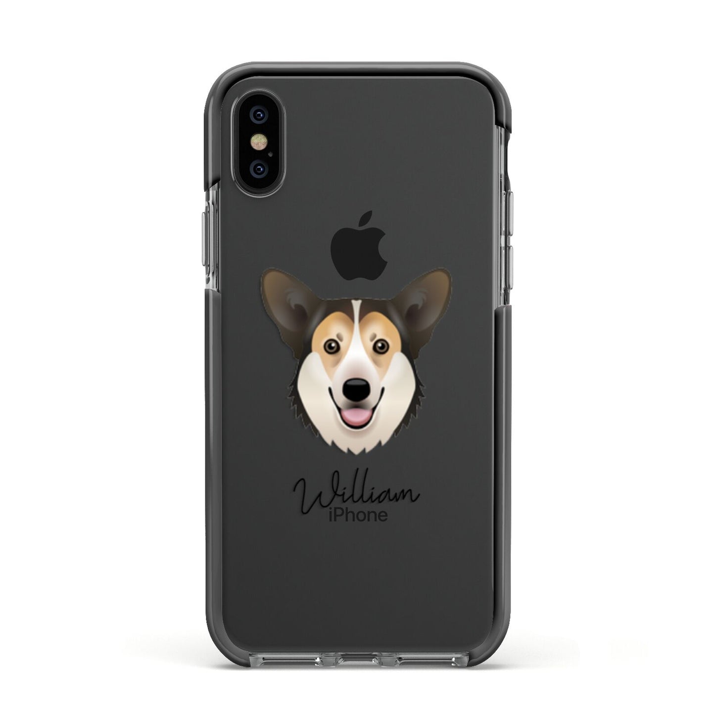 Pembroke Welsh Corgi Personalised Apple iPhone Xs Impact Case Black Edge on Black Phone