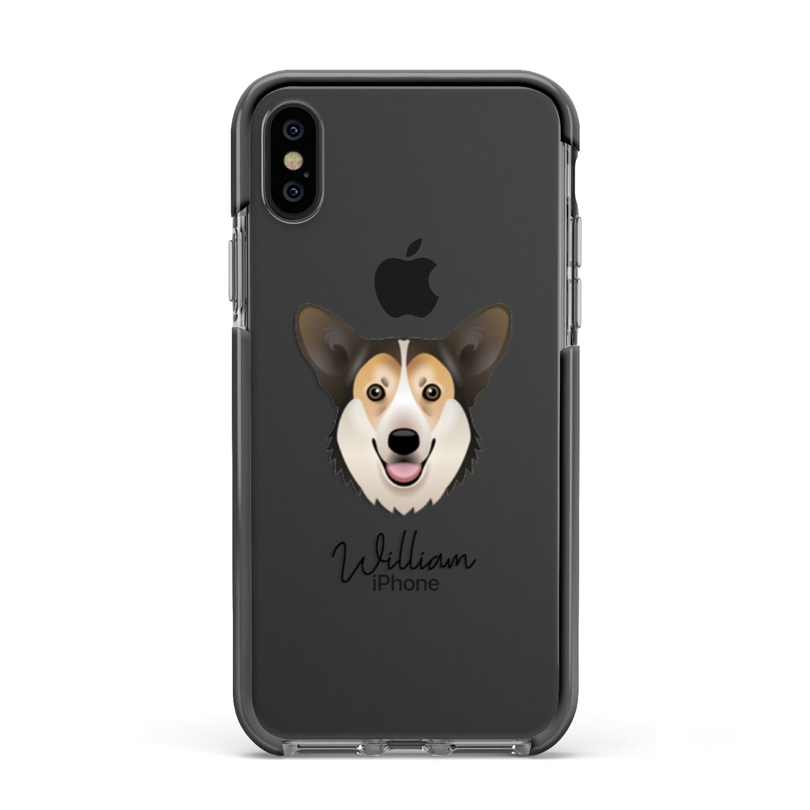 Pembroke Welsh Corgi Personalised Apple iPhone Xs Impact Case Black Edge on Black Phone