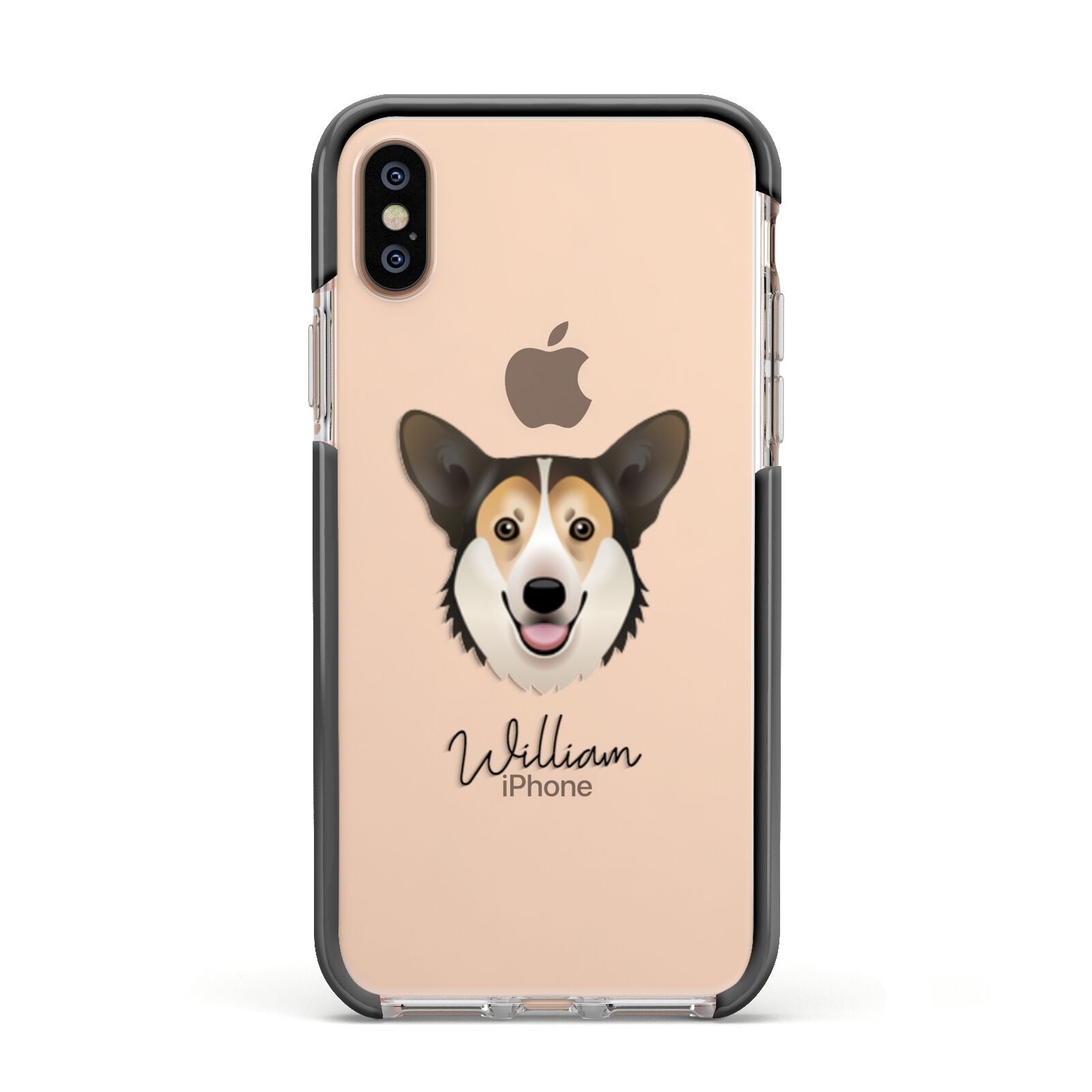 Pembroke Welsh Corgi Personalised Apple iPhone Xs Impact Case Black Edge on Gold Phone