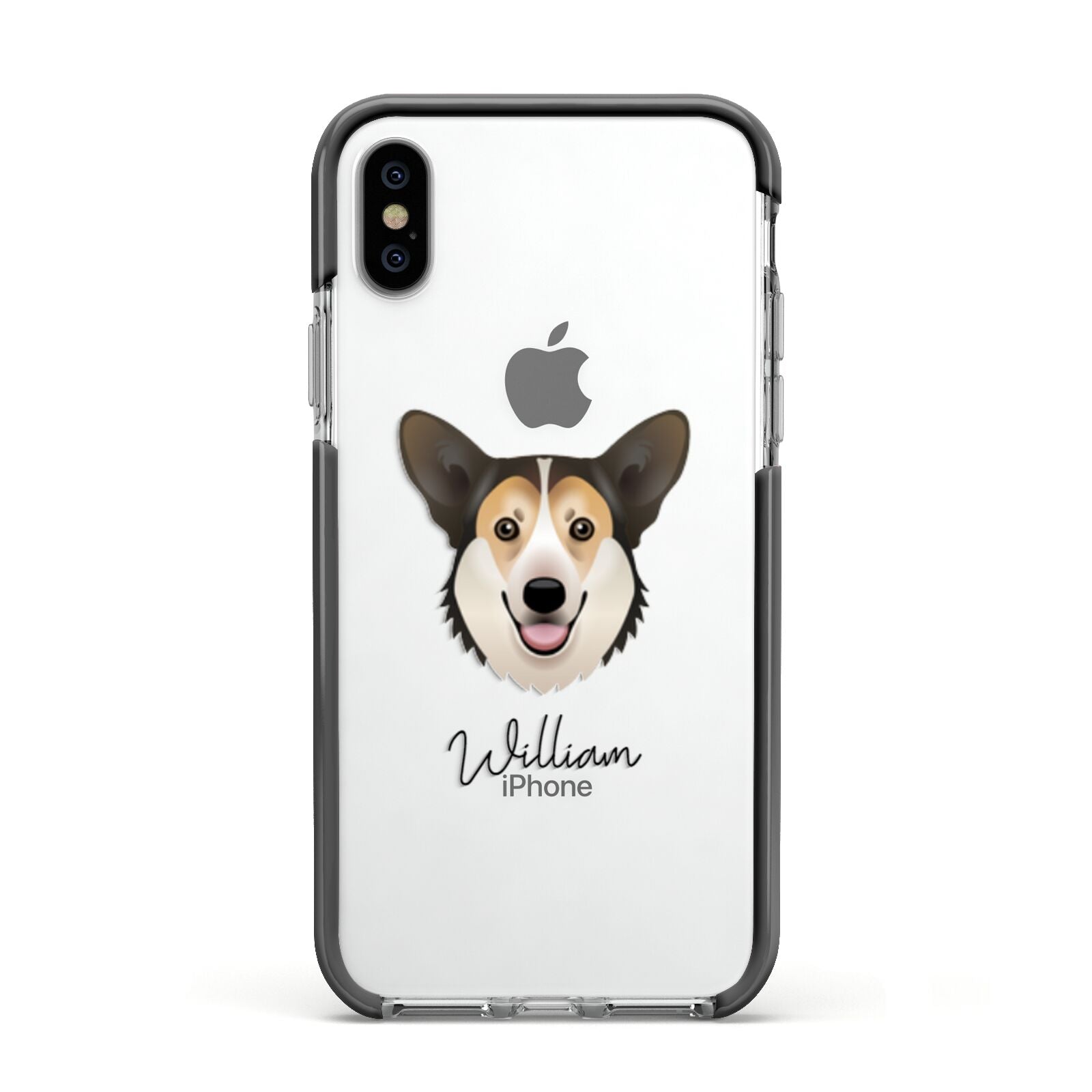Pembroke Welsh Corgi Personalised Apple iPhone Xs Impact Case Black Edge on Silver Phone