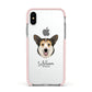 Pembroke Welsh Corgi Personalised Apple iPhone Xs Impact Case Pink Edge on Silver Phone