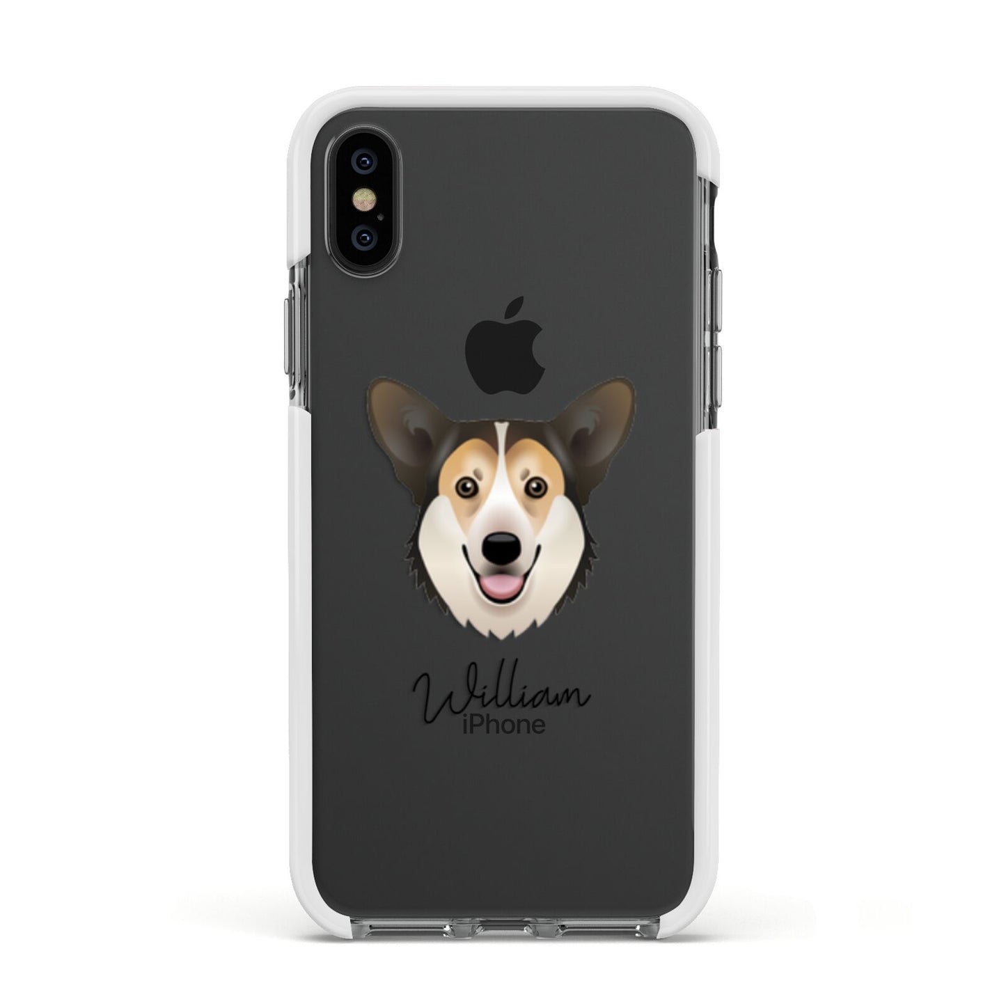 Pembroke Welsh Corgi Personalised Apple iPhone Xs Impact Case White Edge on Black Phone