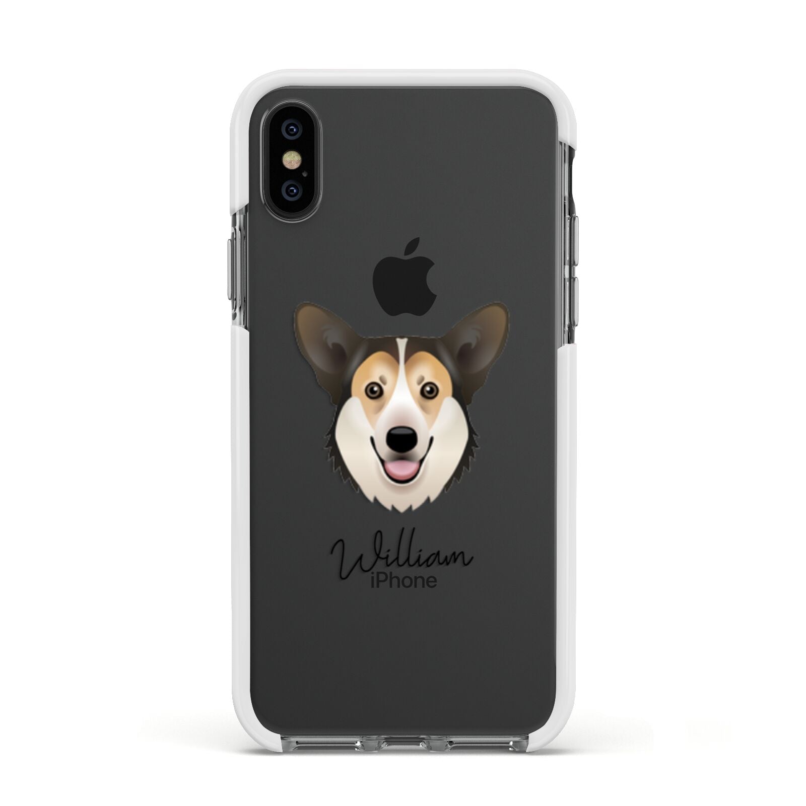 Pembroke Welsh Corgi Personalised Apple iPhone Xs Impact Case White Edge on Black Phone