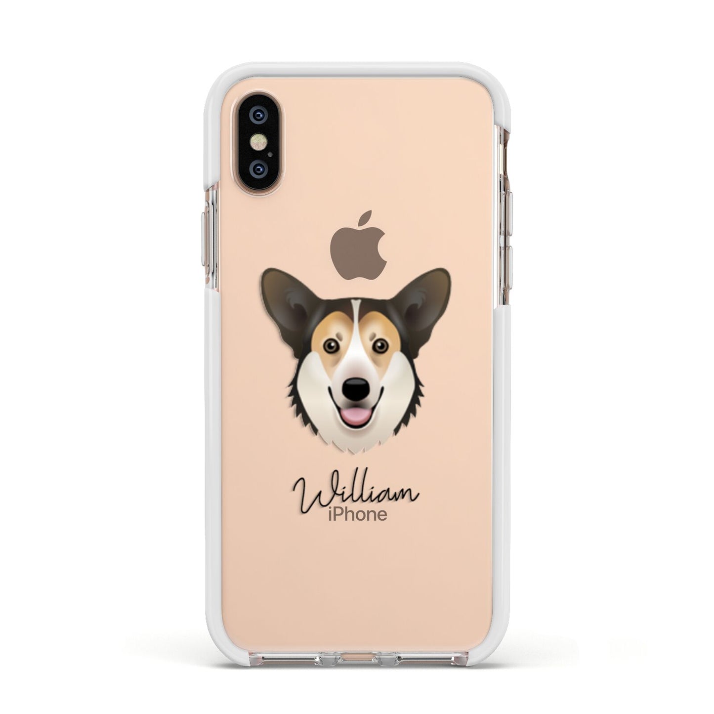 Pembroke Welsh Corgi Personalised Apple iPhone Xs Impact Case White Edge on Gold Phone