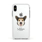 Pembroke Welsh Corgi Personalised Apple iPhone Xs Impact Case White Edge on Silver Phone