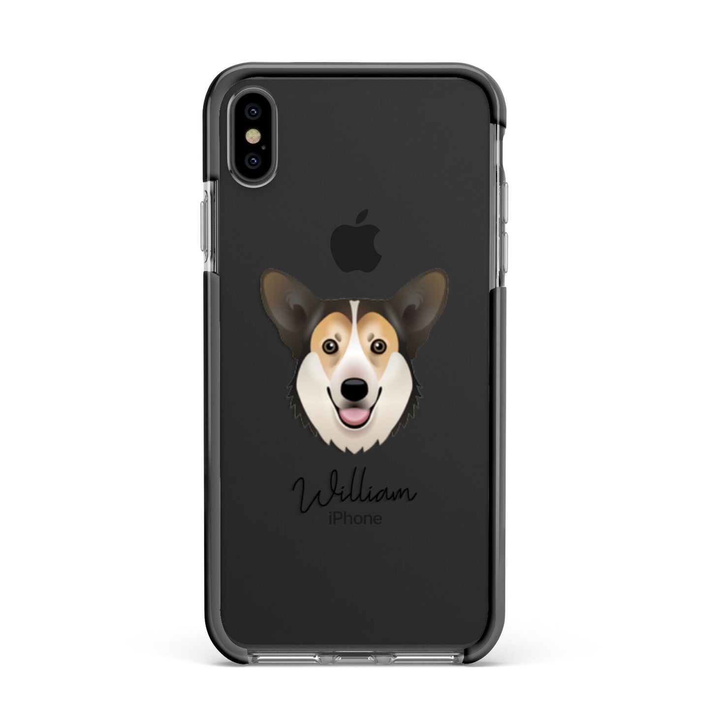Pembroke Welsh Corgi Personalised Apple iPhone Xs Max Impact Case Black Edge on Black Phone