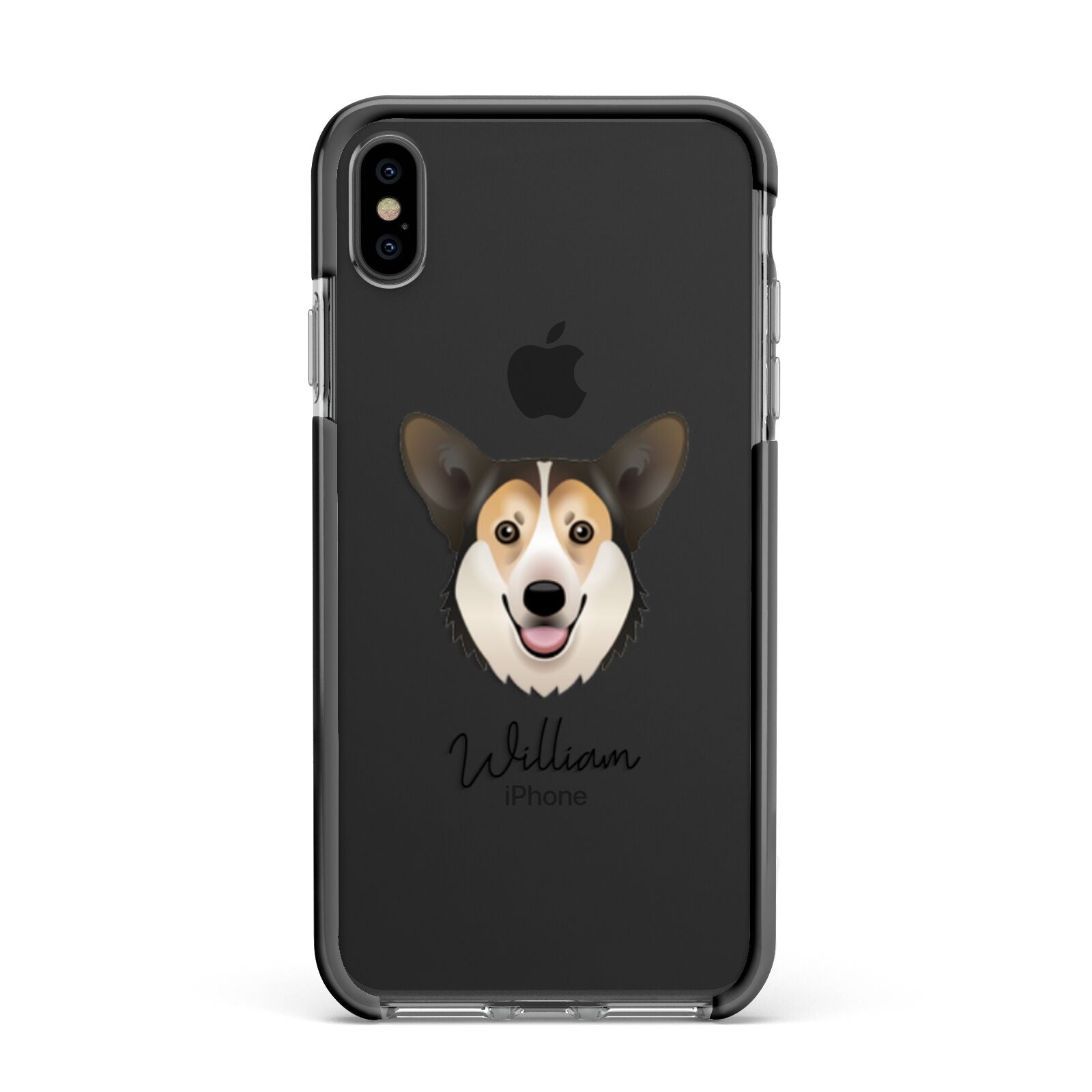 Pembroke Welsh Corgi Personalised Apple iPhone Xs Max Impact Case Black Edge on Black Phone