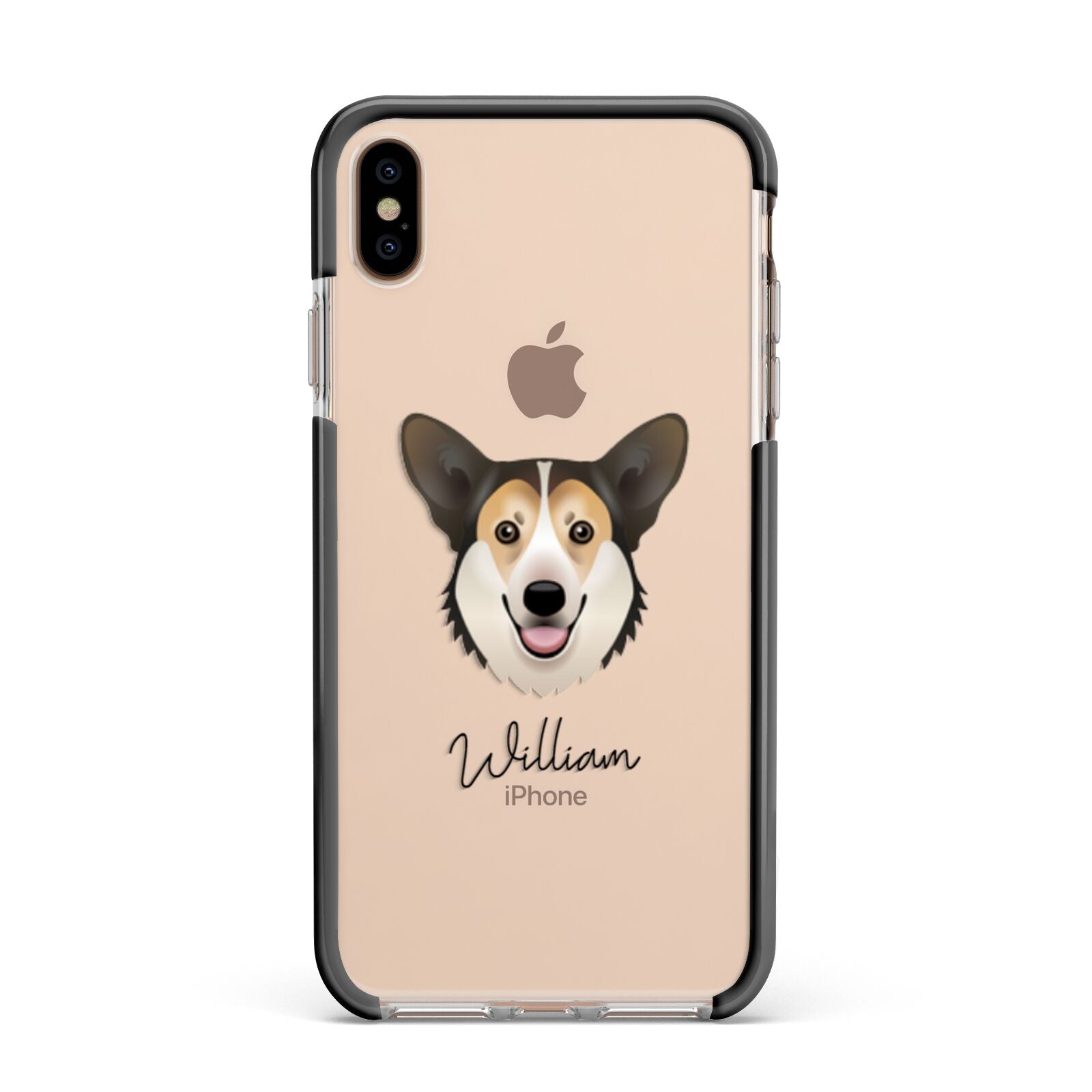 Pembroke Welsh Corgi Personalised Apple iPhone Xs Max Impact Case Black Edge on Gold Phone