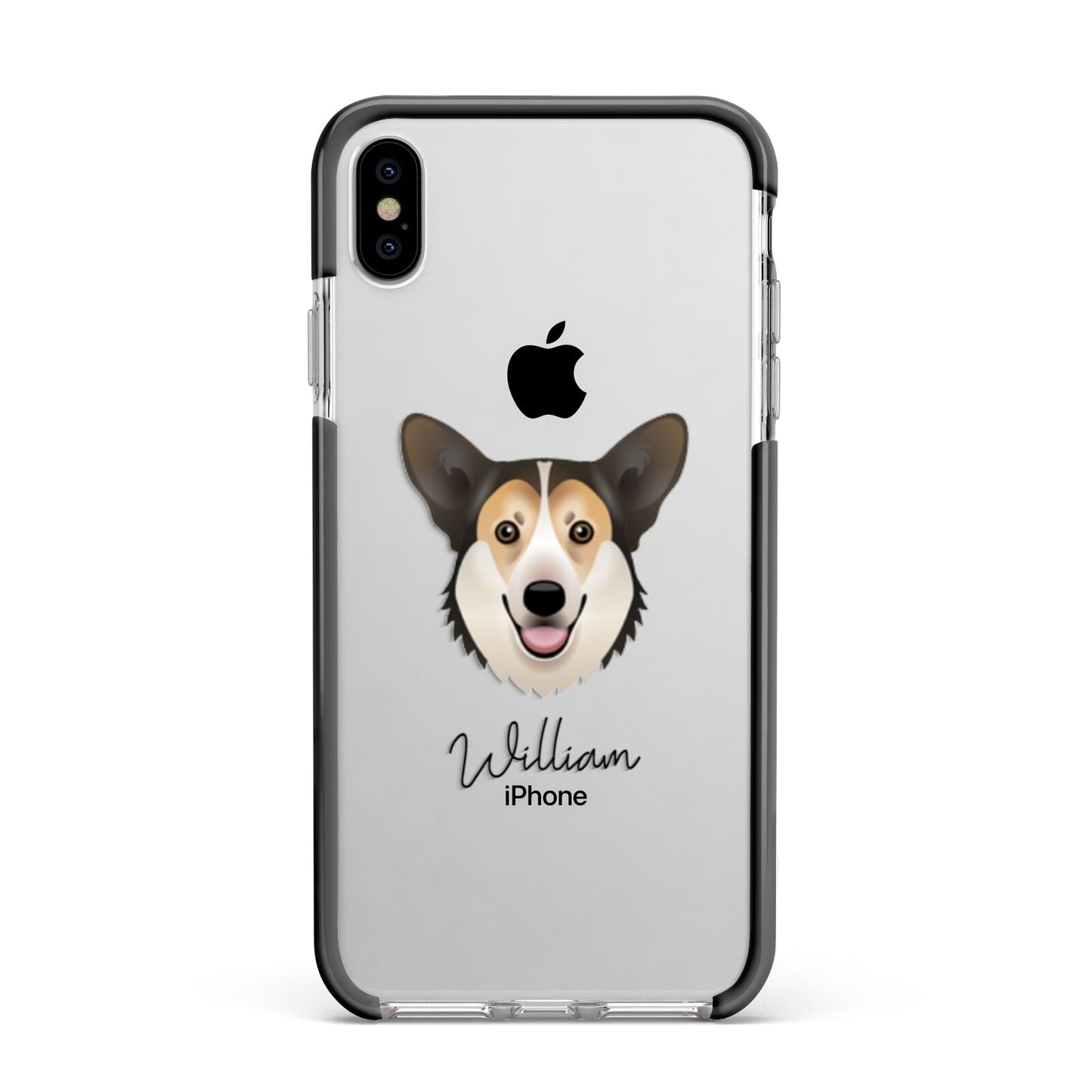 Pembroke Welsh Corgi Personalised Apple iPhone Xs Max Impact Case Black Edge on Silver Phone