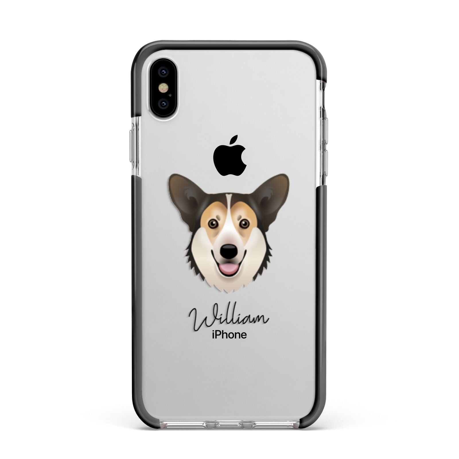 Pembroke Welsh Corgi Personalised Apple iPhone Xs Max Impact Case Black Edge on Silver Phone