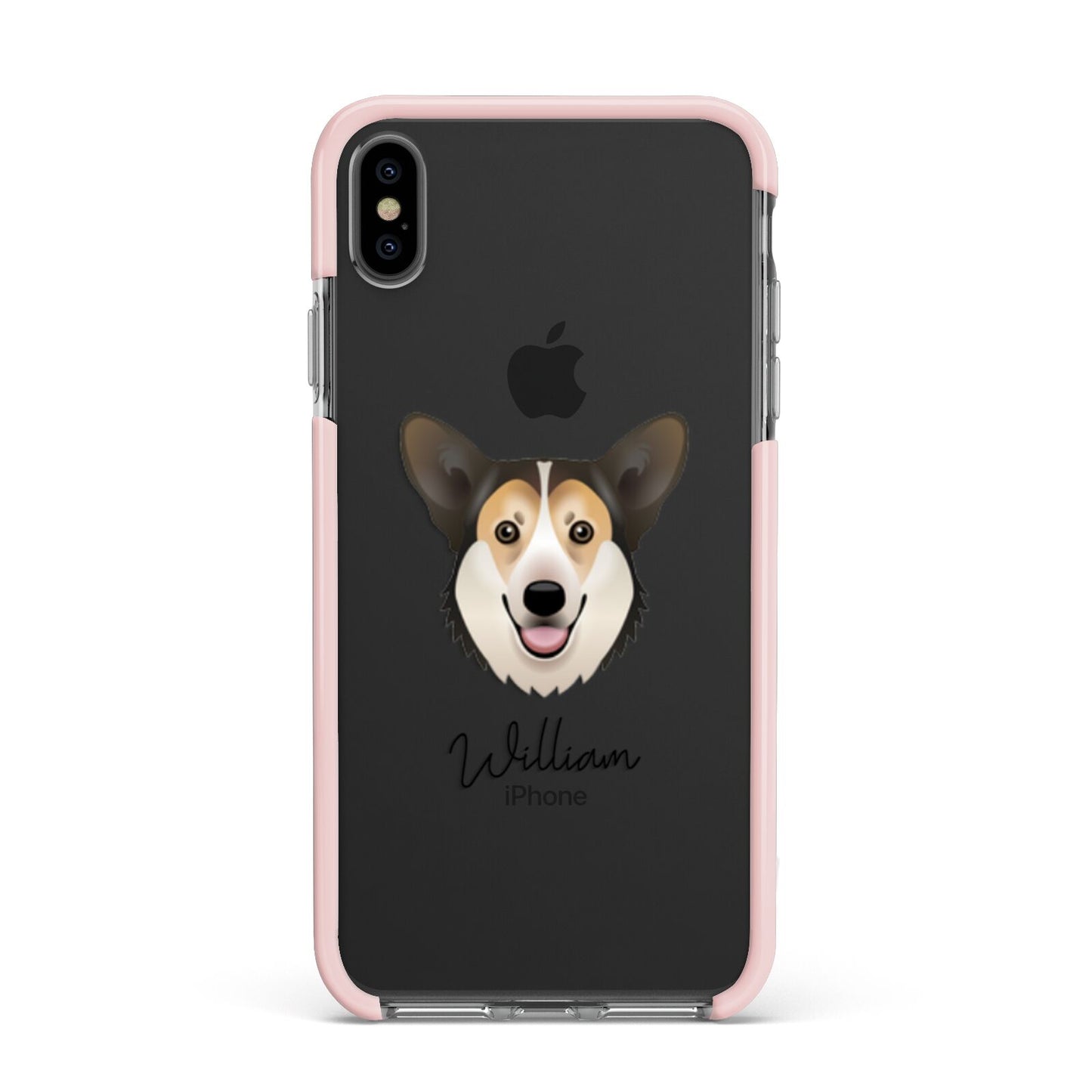 Pembroke Welsh Corgi Personalised Apple iPhone Xs Max Impact Case Pink Edge on Black Phone