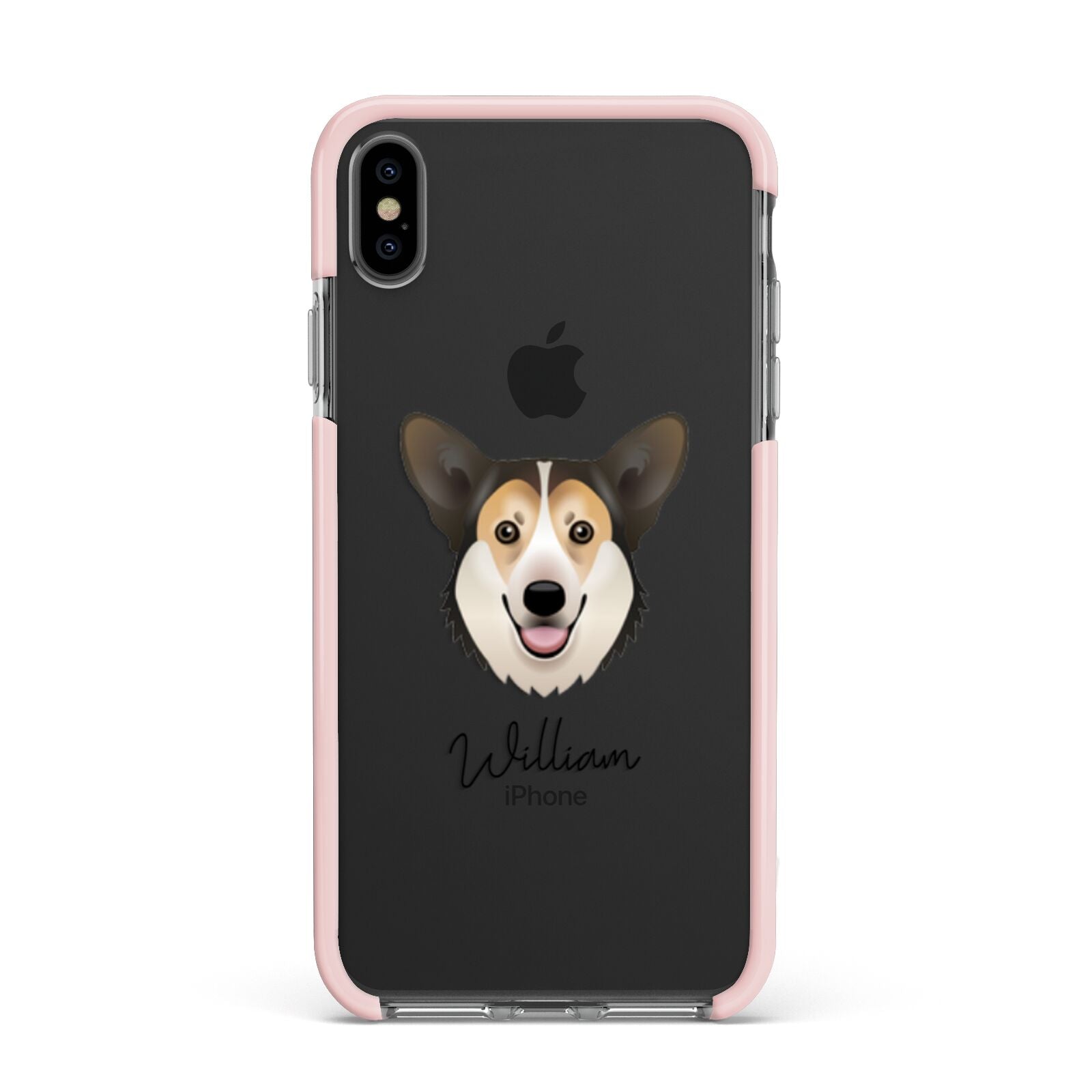 Pembroke Welsh Corgi Personalised Apple iPhone Xs Max Impact Case Pink Edge on Black Phone