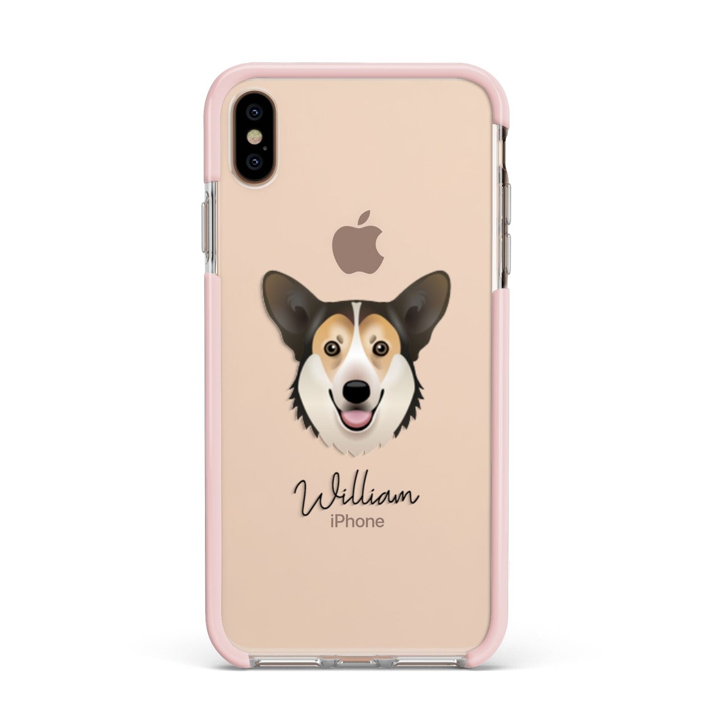 Pembroke Welsh Corgi Personalised Apple iPhone Xs Max Impact Case Pink Edge on Gold Phone