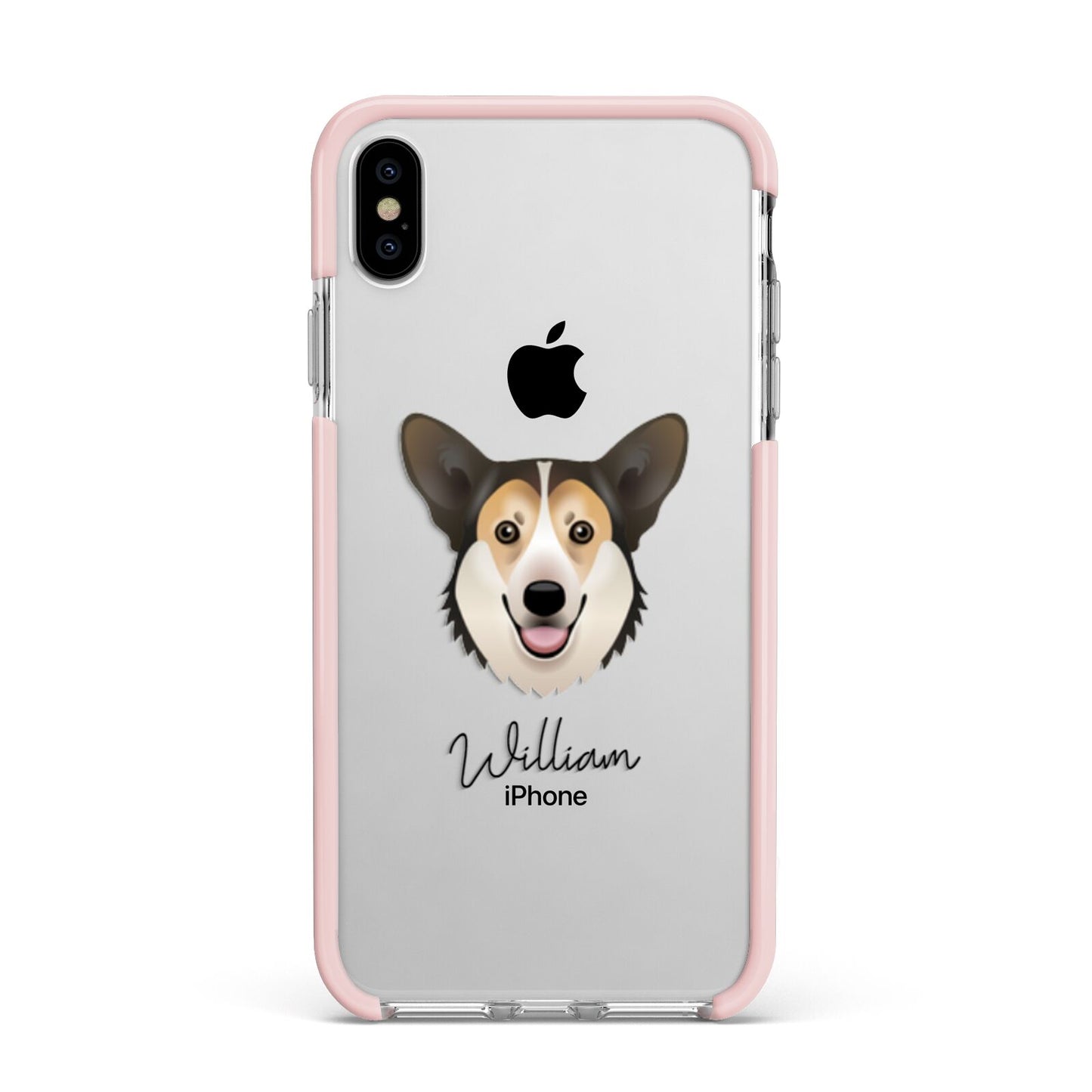Pembroke Welsh Corgi Personalised Apple iPhone Xs Max Impact Case Pink Edge on Silver Phone