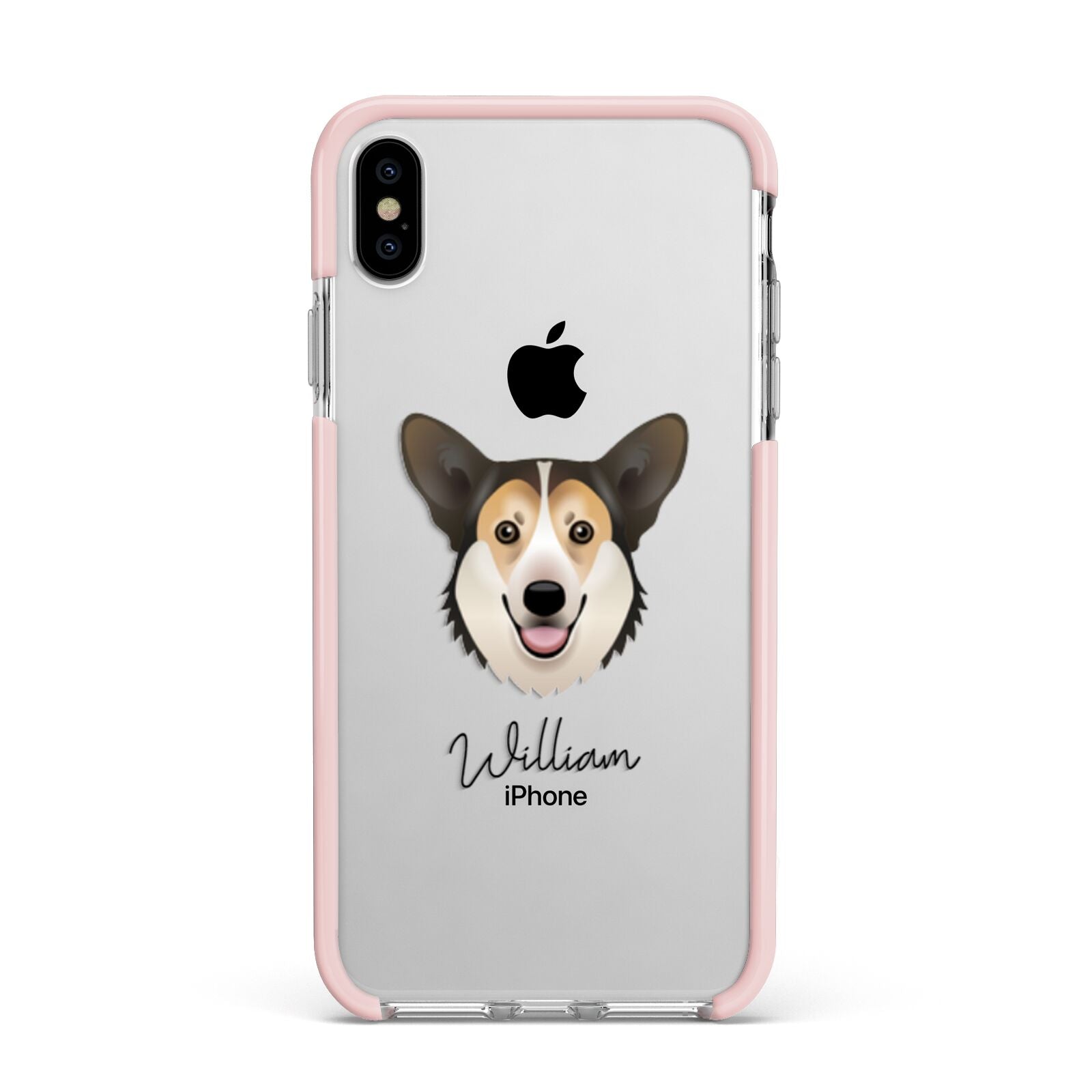 Pembroke Welsh Corgi Personalised Apple iPhone Xs Max Impact Case Pink Edge on Silver Phone