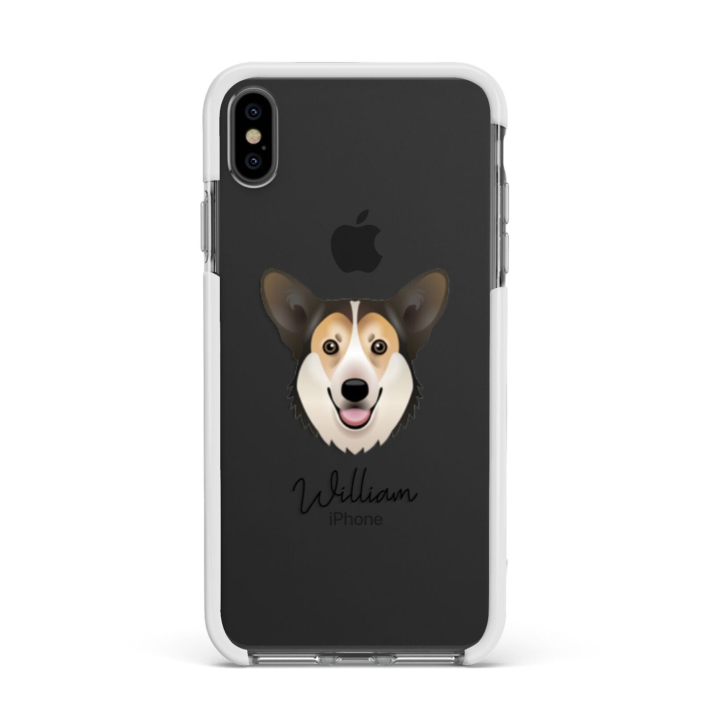 Pembroke Welsh Corgi Personalised Apple iPhone Xs Max Impact Case White Edge on Black Phone