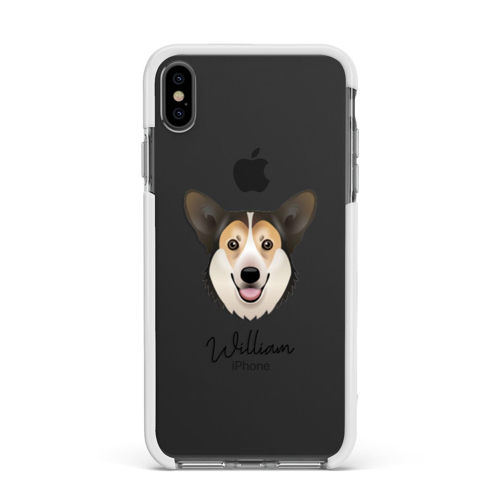 Pembroke Welsh Corgi Personalised Apple iPhone Xs Max Impact Case White Edge on Black Phone