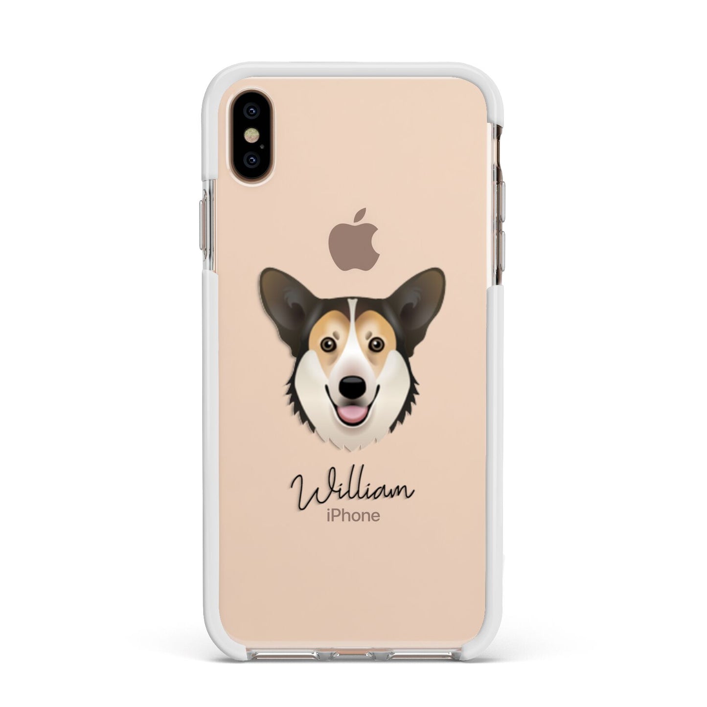 Pembroke Welsh Corgi Personalised Apple iPhone Xs Max Impact Case White Edge on Gold Phone